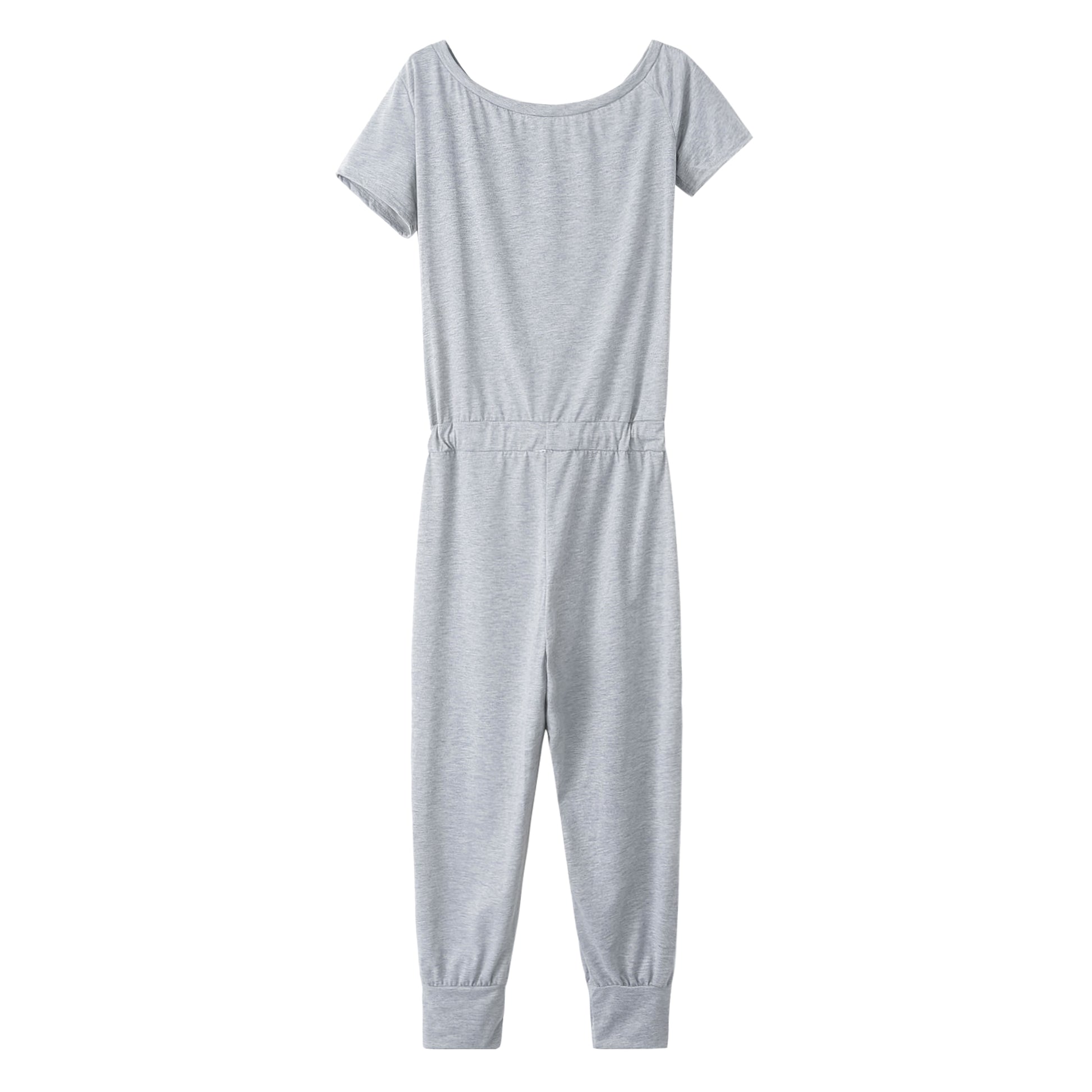 Women's Off-the-shoulder Short-sleeved Pocket Lace-up Shoulder Jumpsuit - enhanced image 4