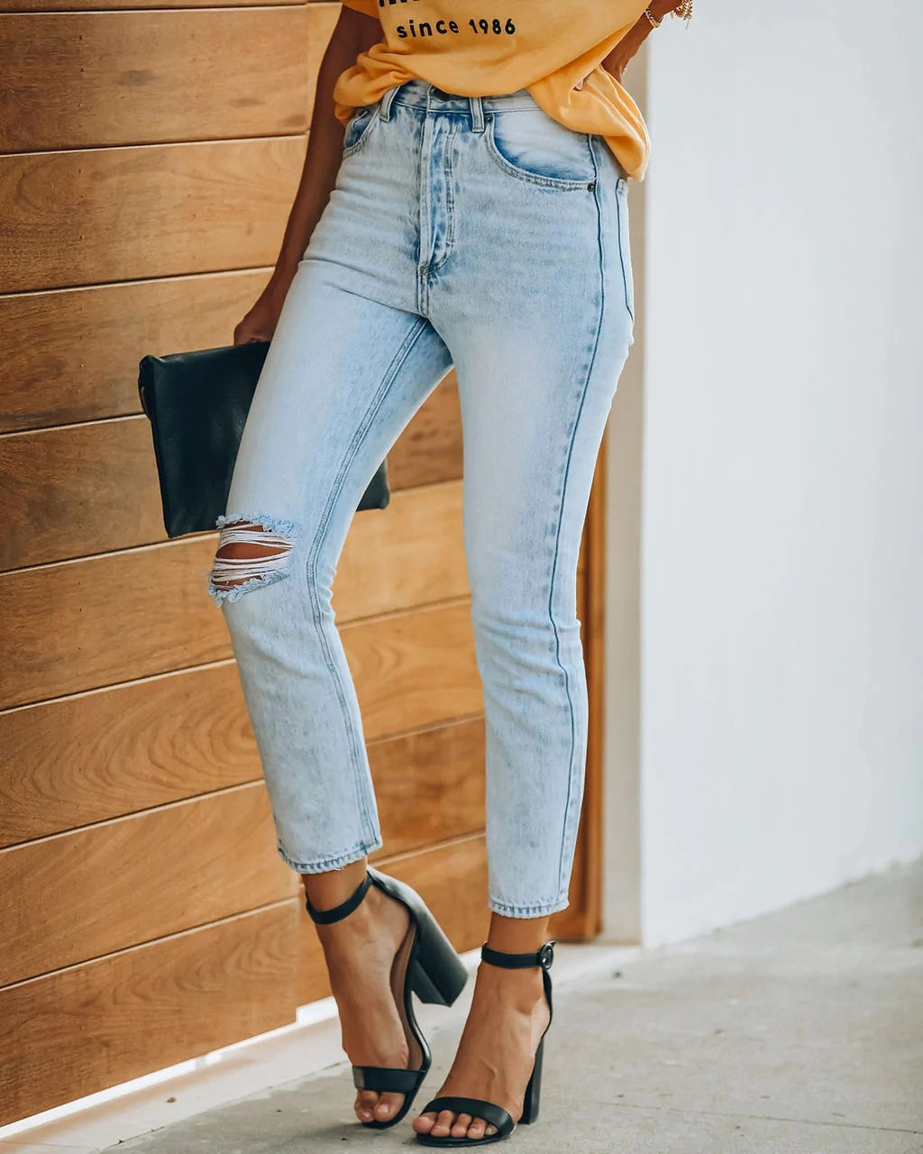 Women's Retro Denim Ripped Ankle-length Casual Pants Jeans - enhanced image 4