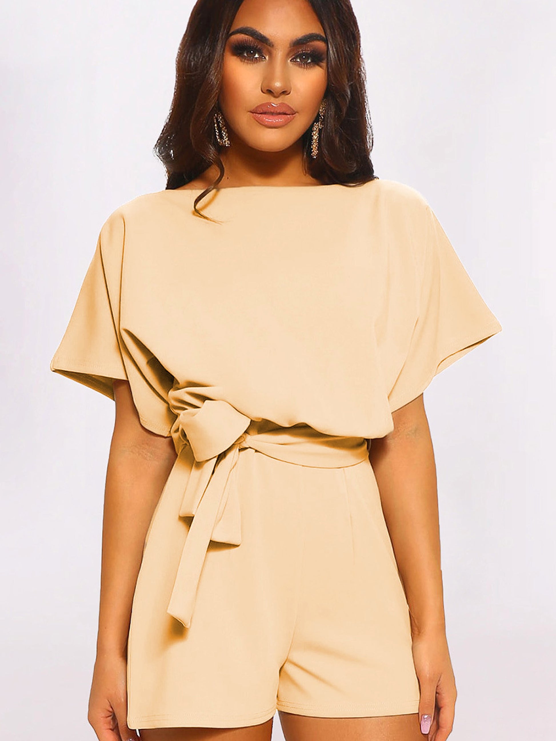 Women's Round Neck Short-sleeved Lace-up Jumpsuit - enhanced image 4