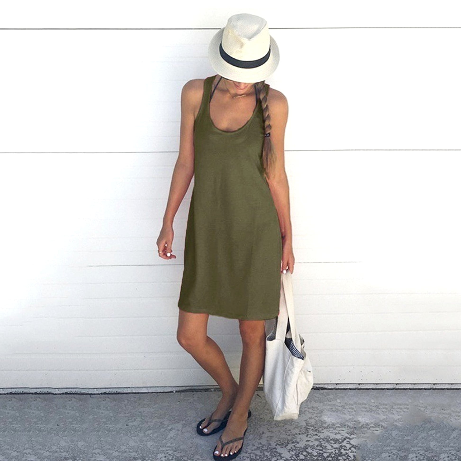 Casual Round Neck Cotton-Blend Dress (S–XL) - enhanced image 4
