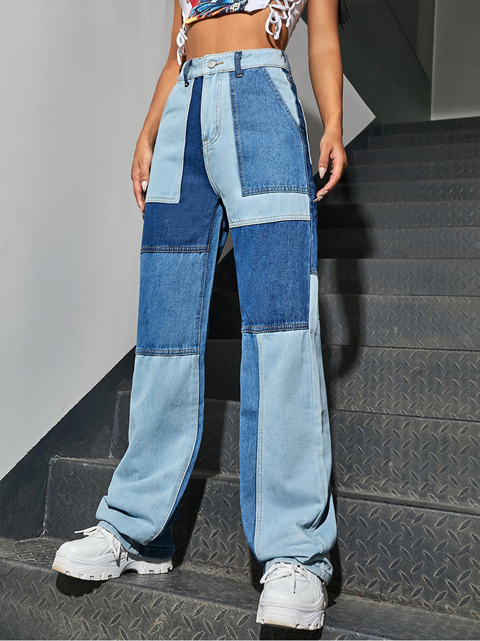 Women's Street Jeans Straight Stitching - enhanced image 4