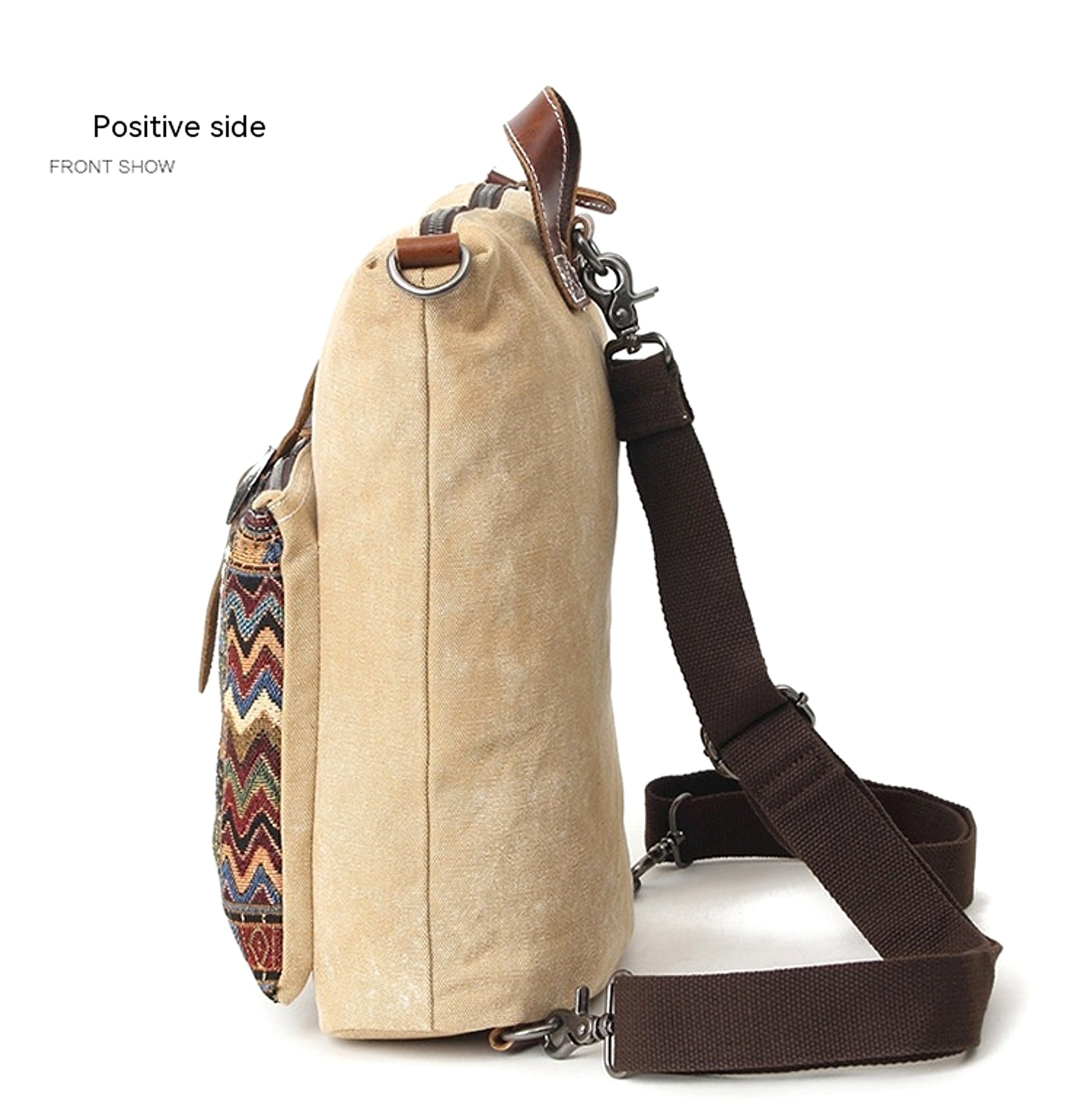 Women's Waterproof Canvas With Top Layer Leather Backpack - enhanced image 4