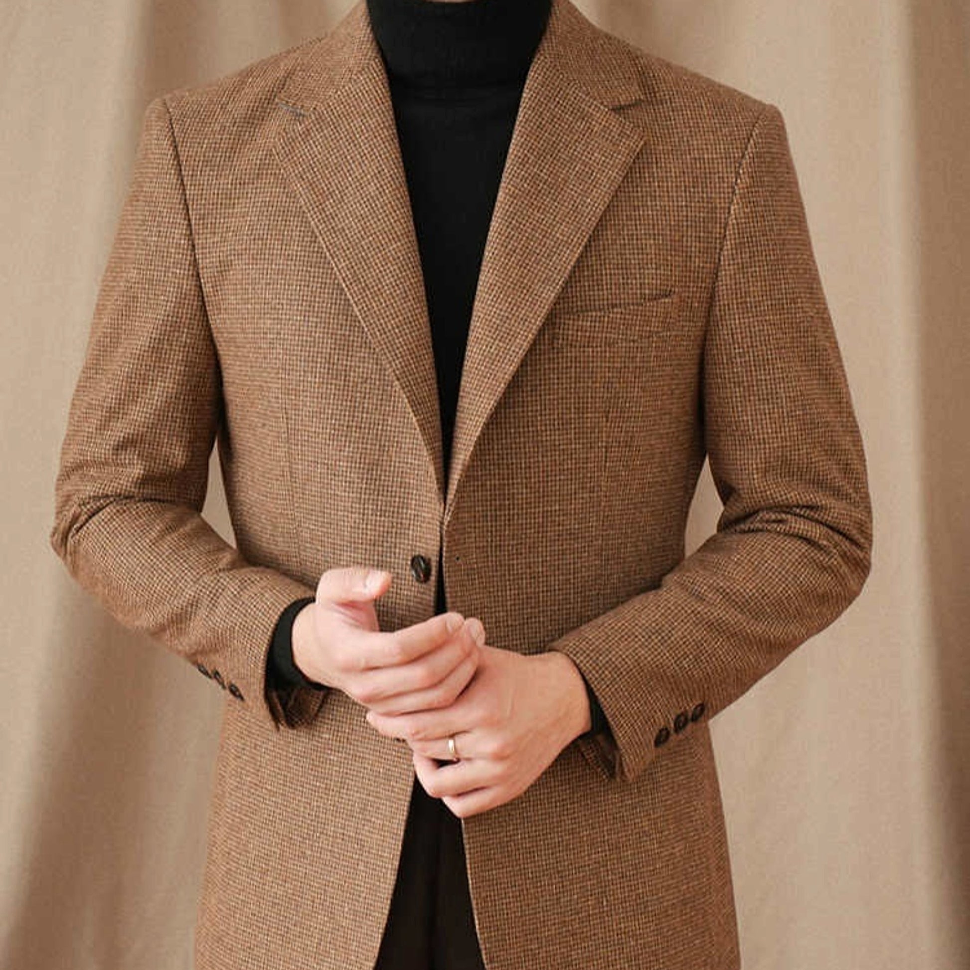 WoolRetro™ – Slim Fit Houndstooth Vintage Coat - enhanced image 4