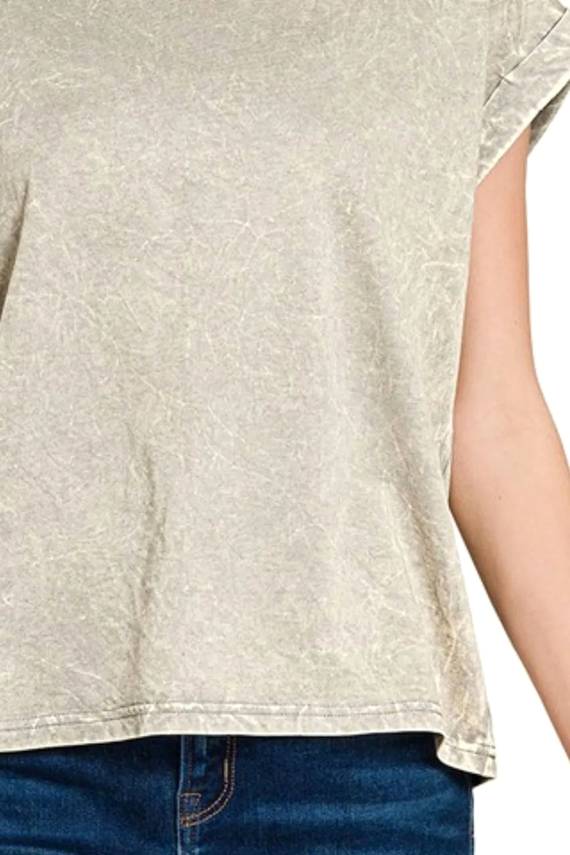 Zenana Crinkle Washed Round Neck Folded Short Sleeve Tee - enhanced image 4