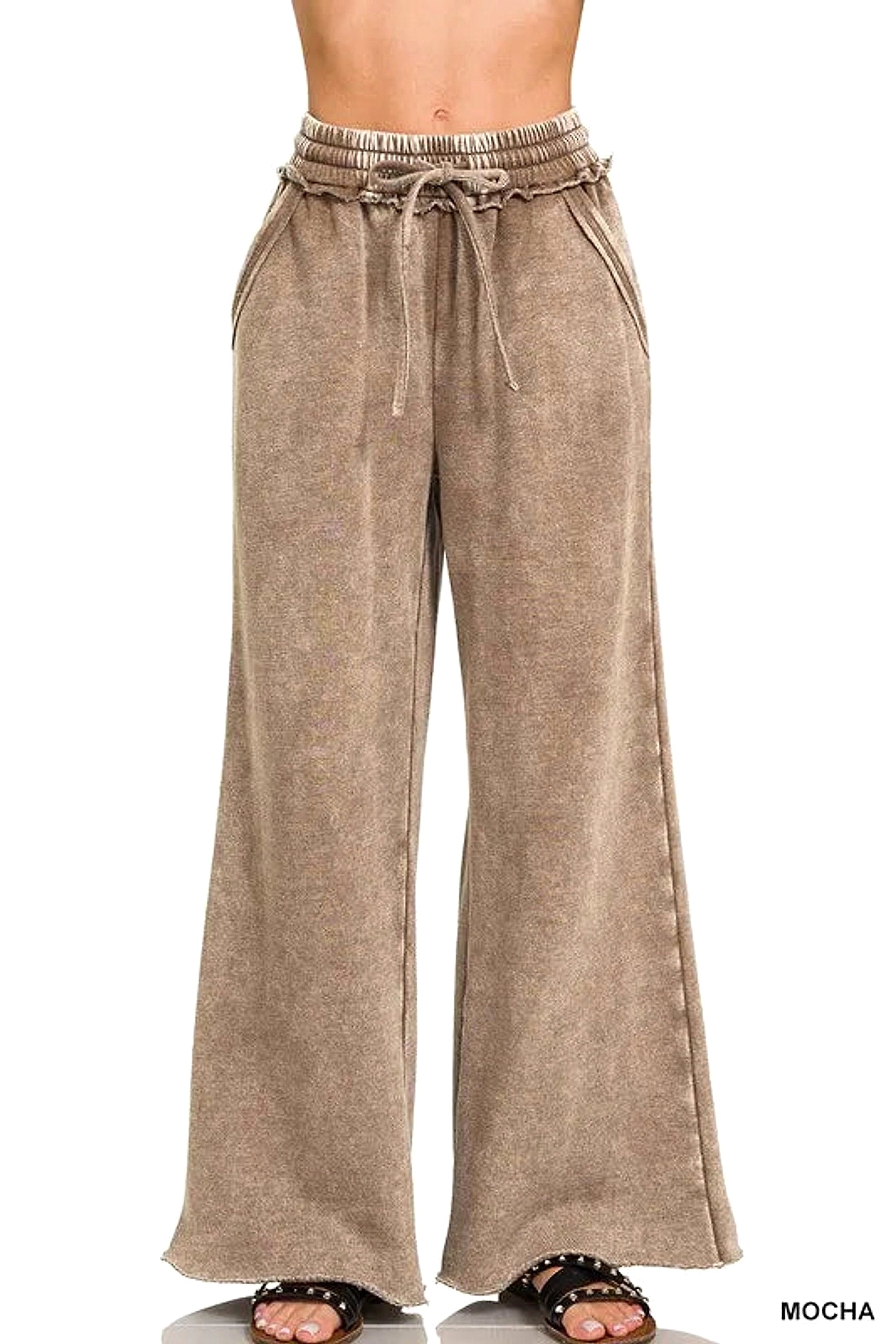 Zenana Full Size Acid Wash Fleece Palazzo Sweatpants with Pockets Plus SIze - enhanced image 4