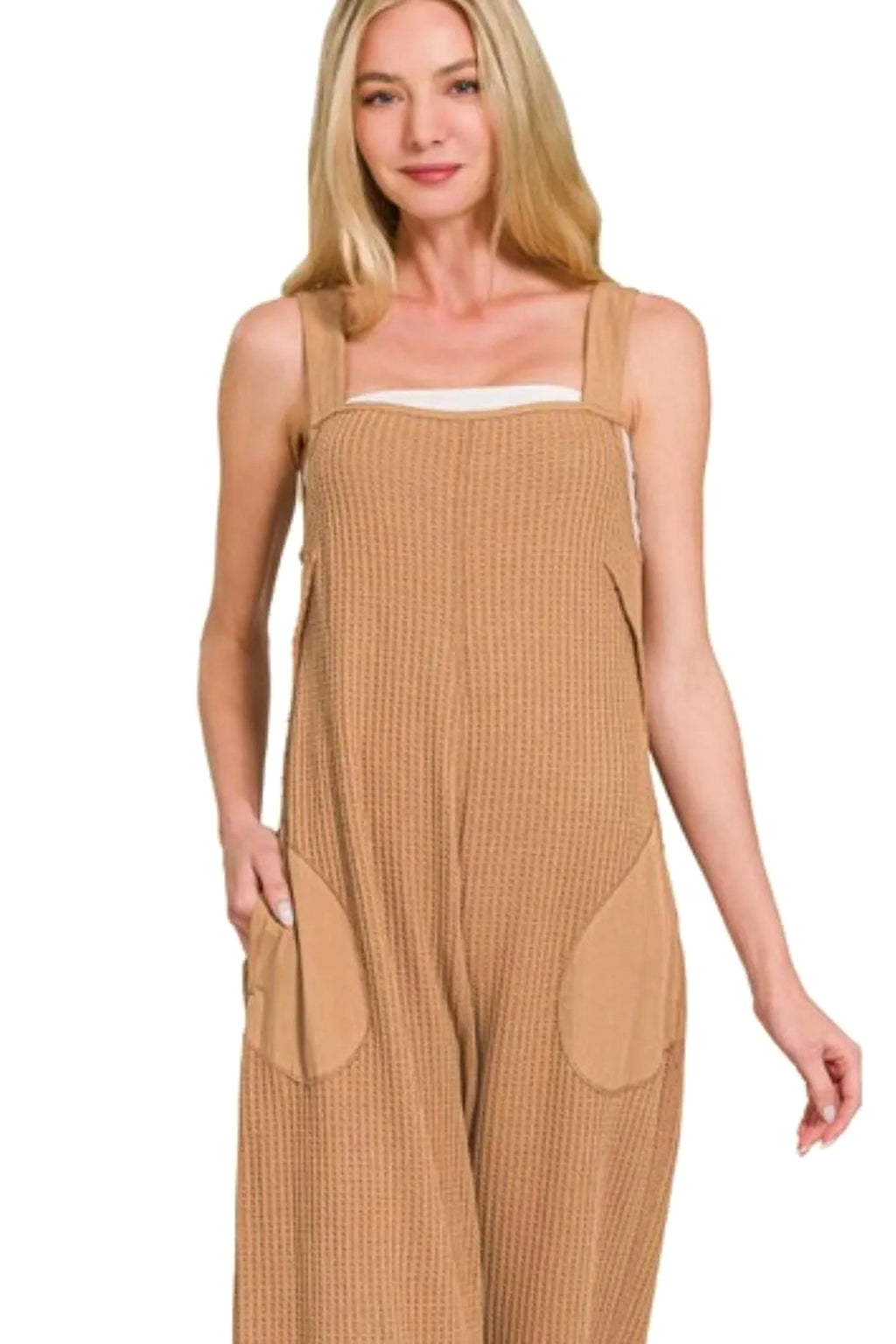 Zenana Knit Waffle Wide Leg Overalls - enhanced image 4