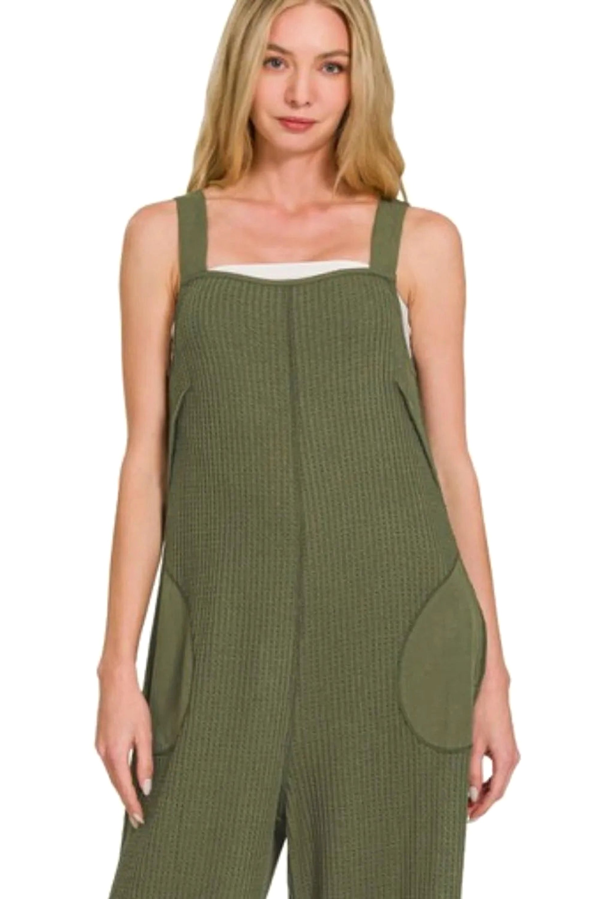 Zenana Knit Waffle Wide Leg Overalls - enhanced image 4