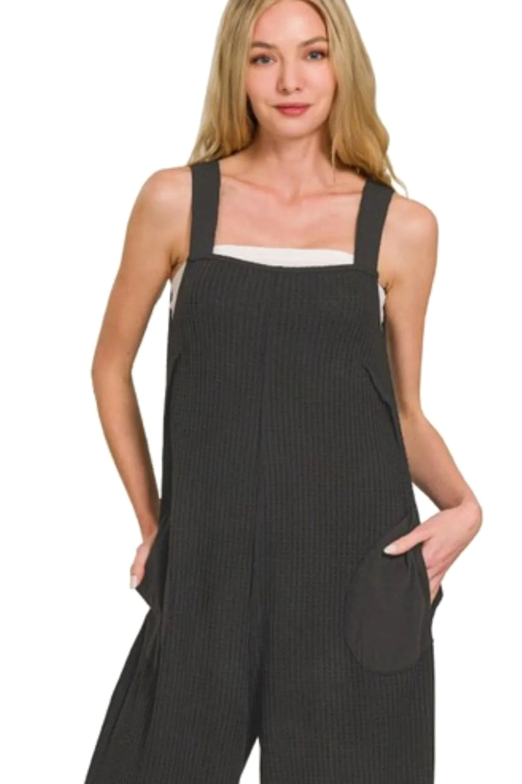 Zenana Knit Waffle Wide Leg Overalls - enhanced image 4