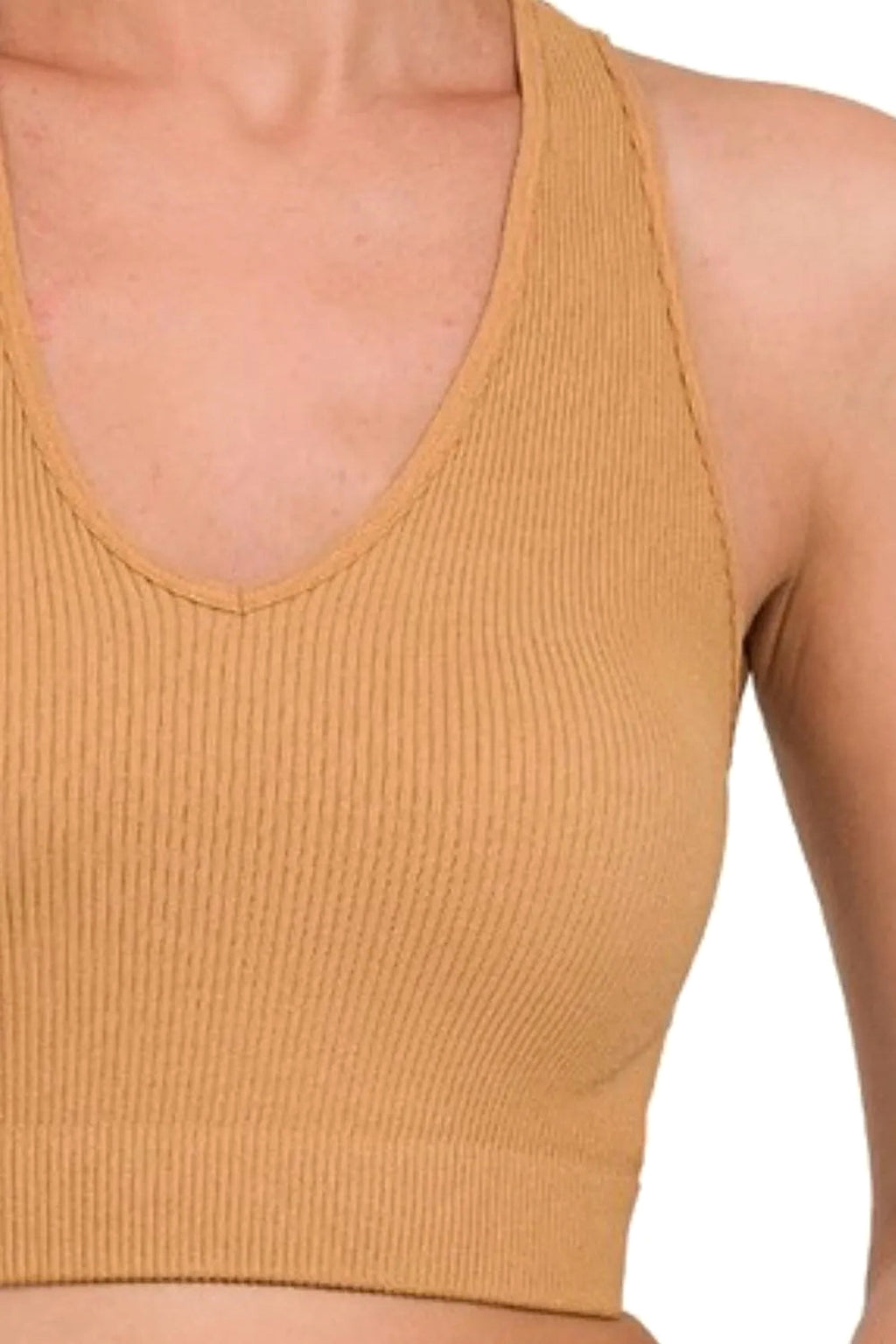 Zenana Seamless Ribbed Cropped Racerback Tank Top - enhanced image 4