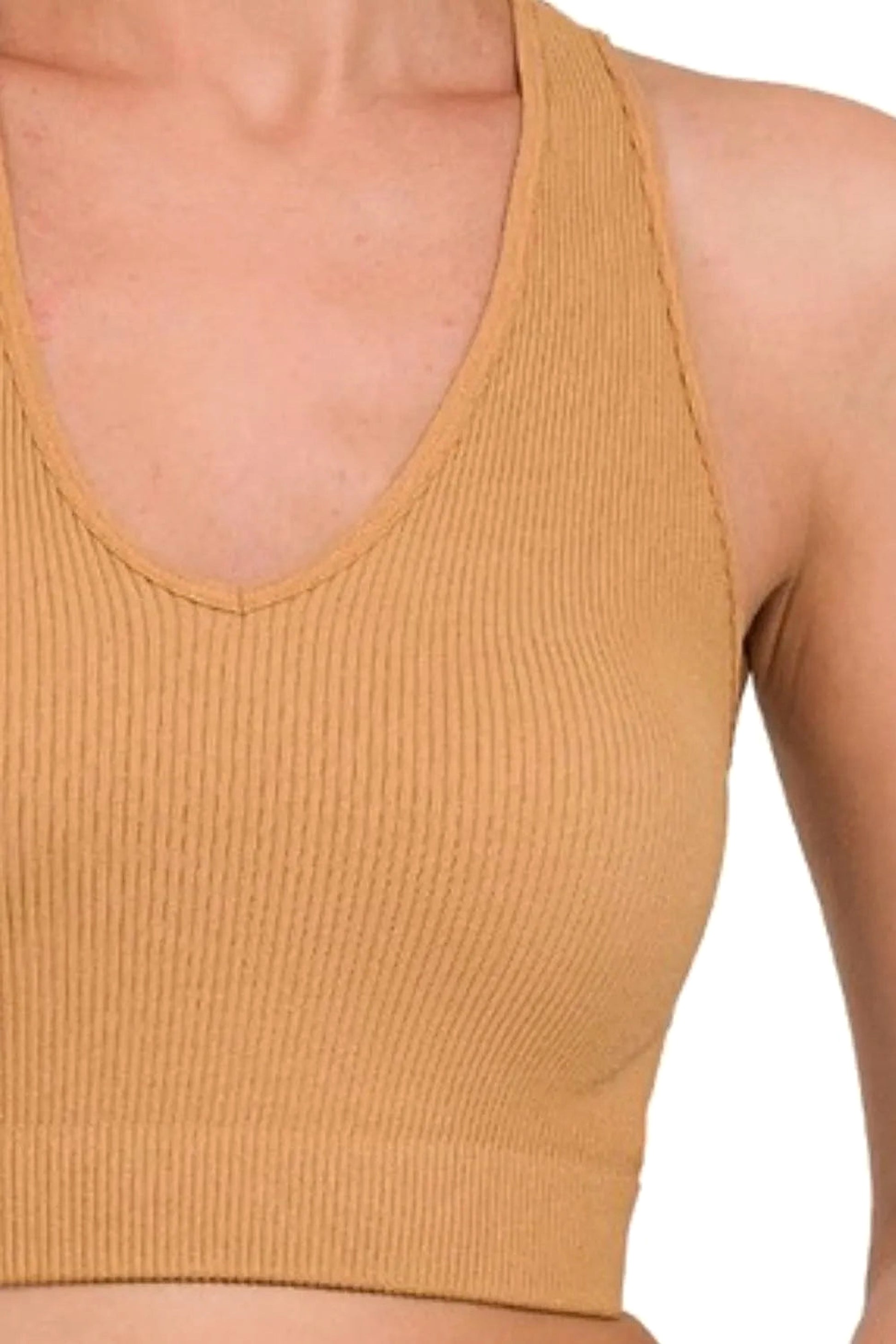 Zenana Seamless Ribbed Cropped Racerback Tank Top - enhanced image 4