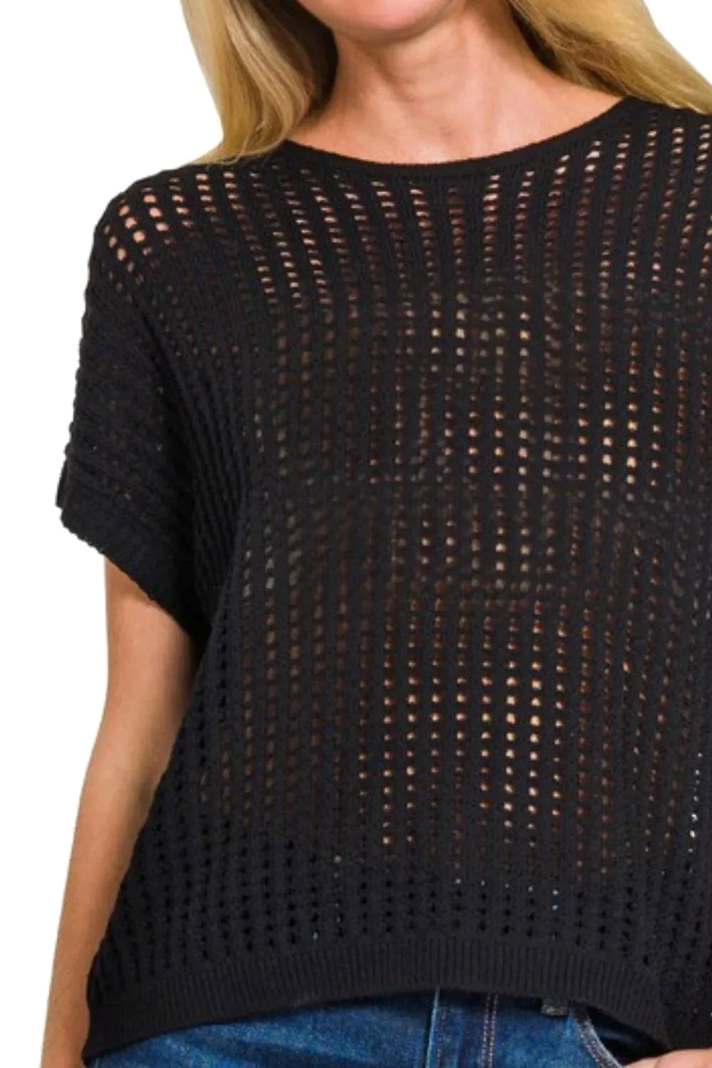 Zenana Viscose Crochet Knit Sheer Hollow Sweater - enhanced image 4