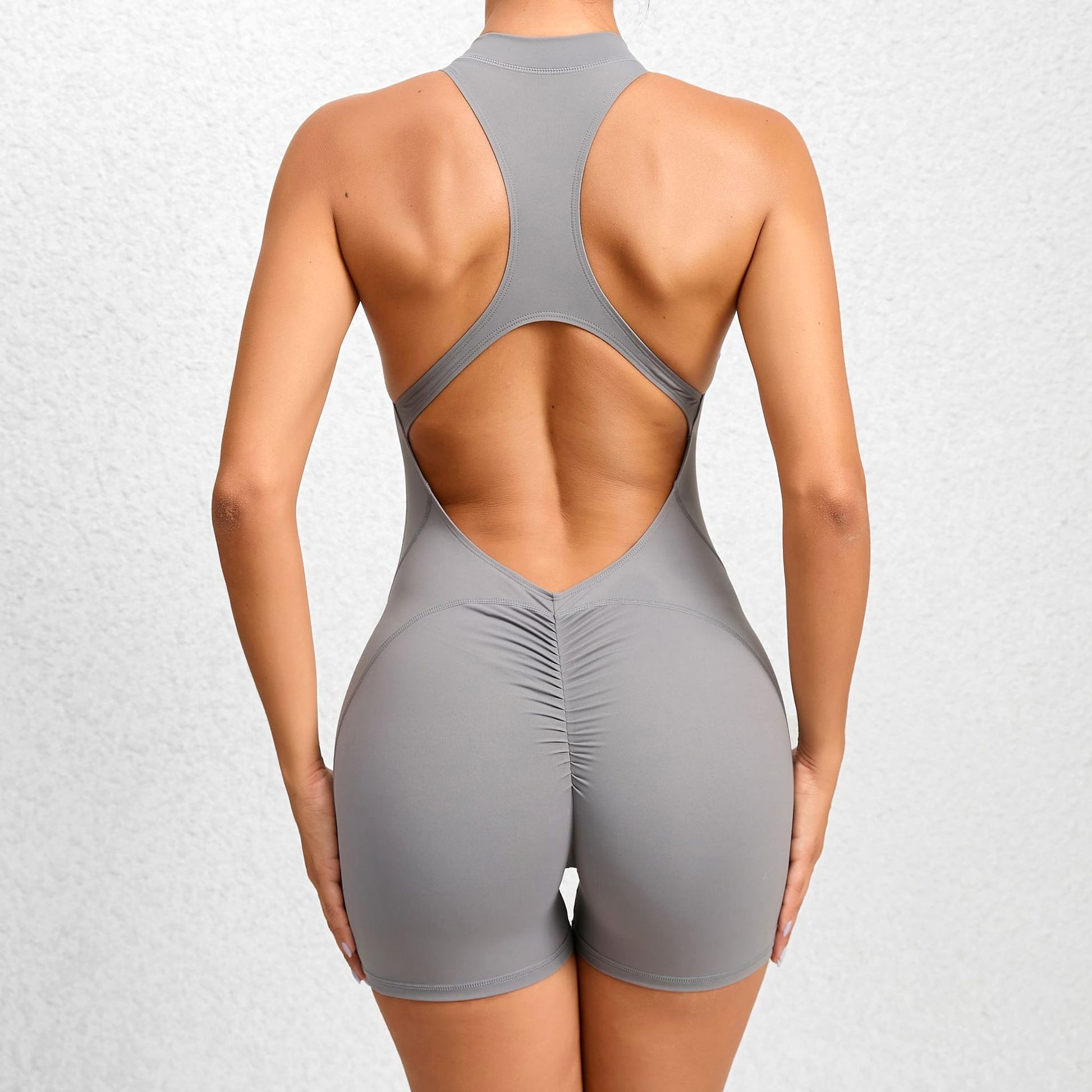 A1. Zippered Yoga Fitness Shorts Jumpsuit Leggings - enhanced image 4