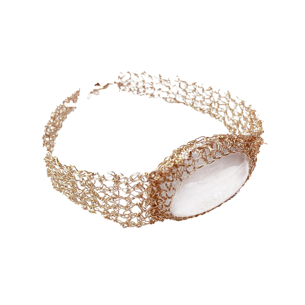 14k Gold Wire Natural White Chalcedony Bracelet - enhanced image 5