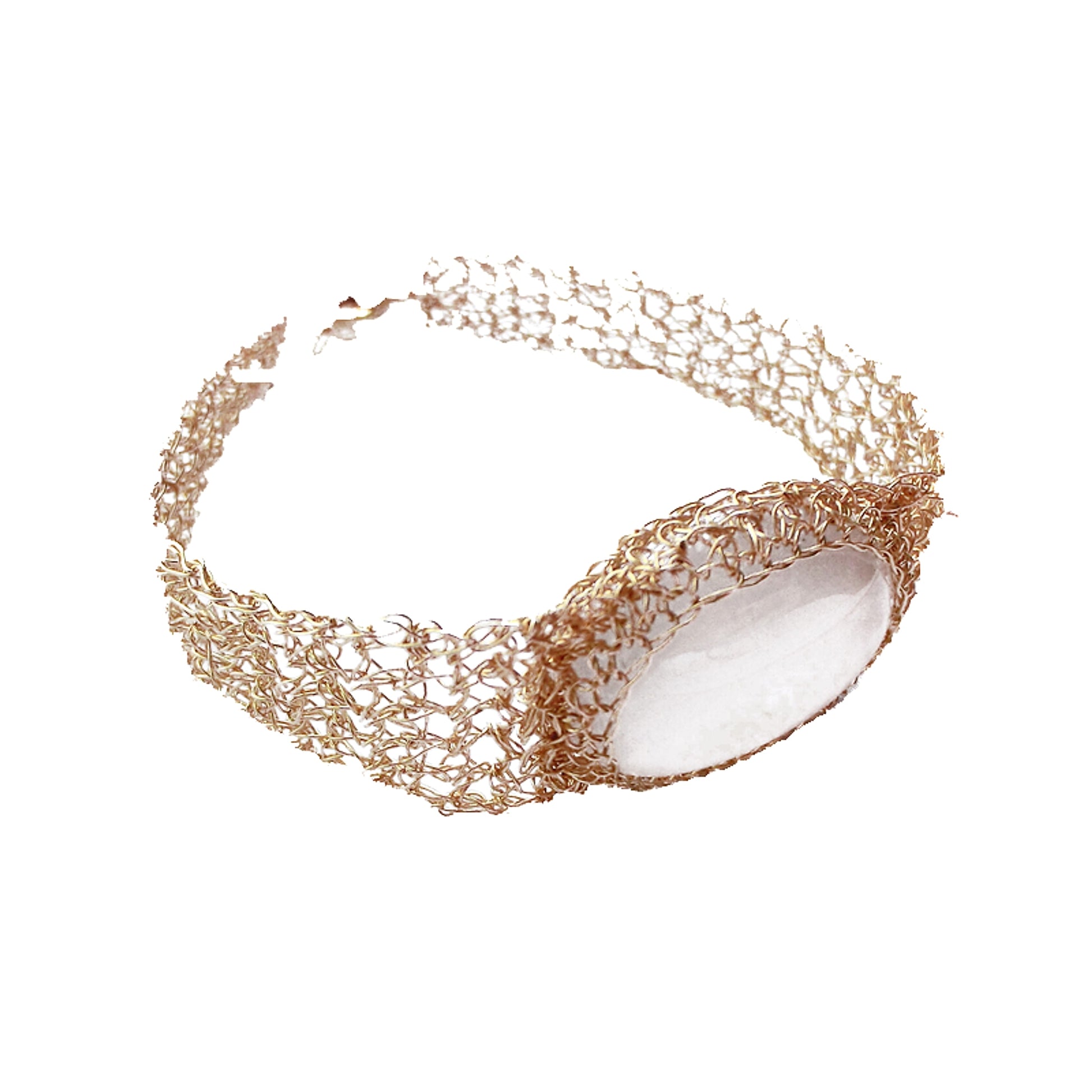 14k Gold Wire Natural White Chalcedony Bracelet - enhanced image 5