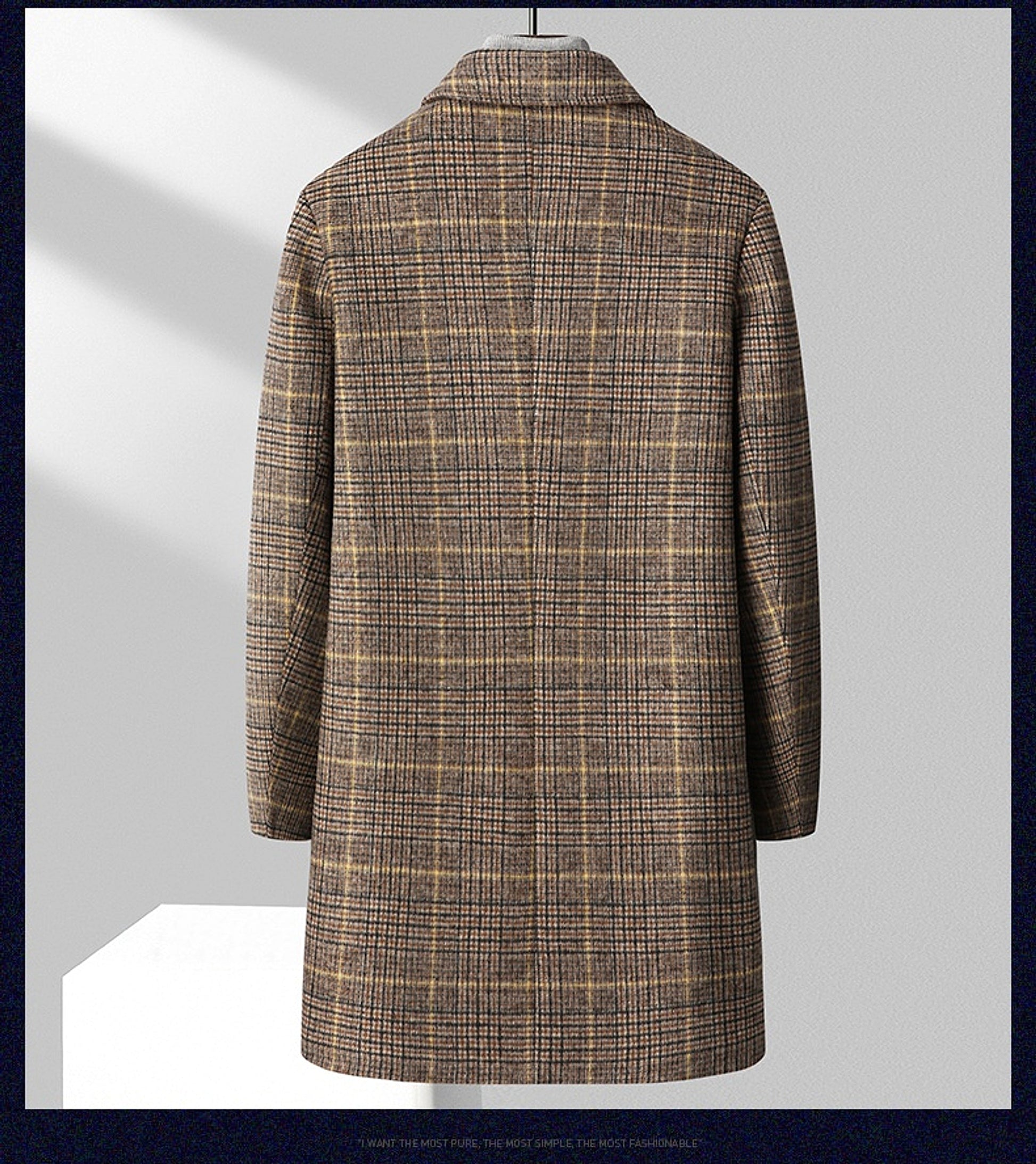 25 Edition – Men’s Wool-Blend Plaid Business Overcoat (Mid-Length) - enhanced image 5