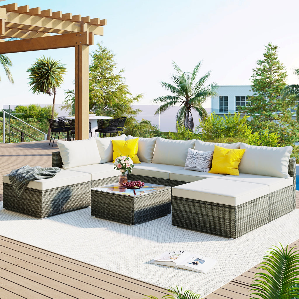 LuneluX_Home – 8-Piece Wicker Patio Conversation Set with Cushions - enhanced image 5
