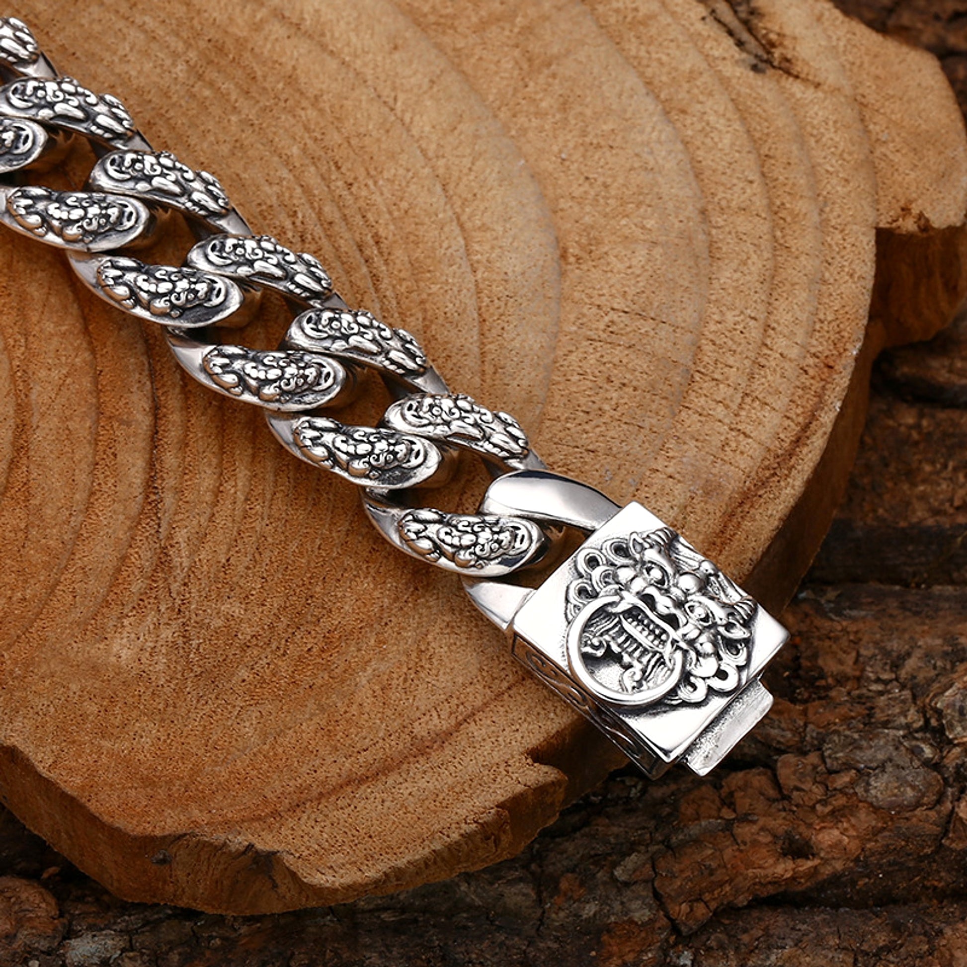 925 Sterling Silver Faucet Bracelet Money Drawing Pi Xiu Men's Thick Type Thai Silver Vintage Distressed Trendy Unique Ornament - enhanced image 5