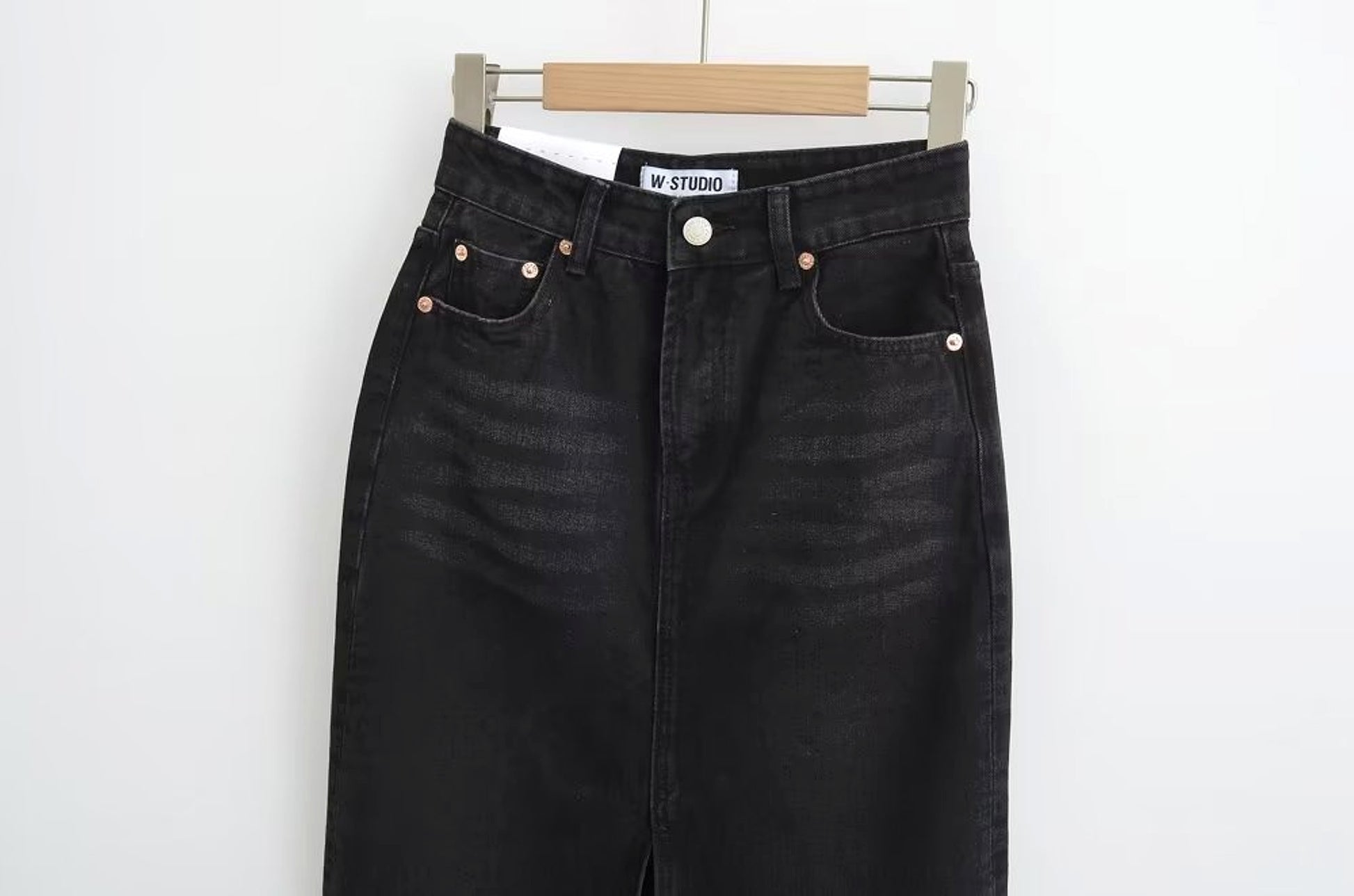 A1. Front Slit Hem Lock Street Denim Skirt - enhanced image 5