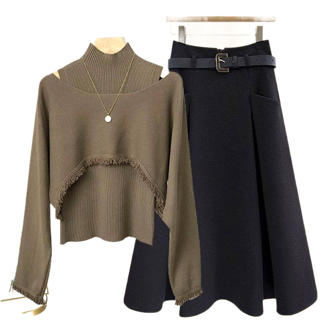 Ancient Knitted Blouse Inner Vest With Skirt Three-piece Set - enhanced image 5