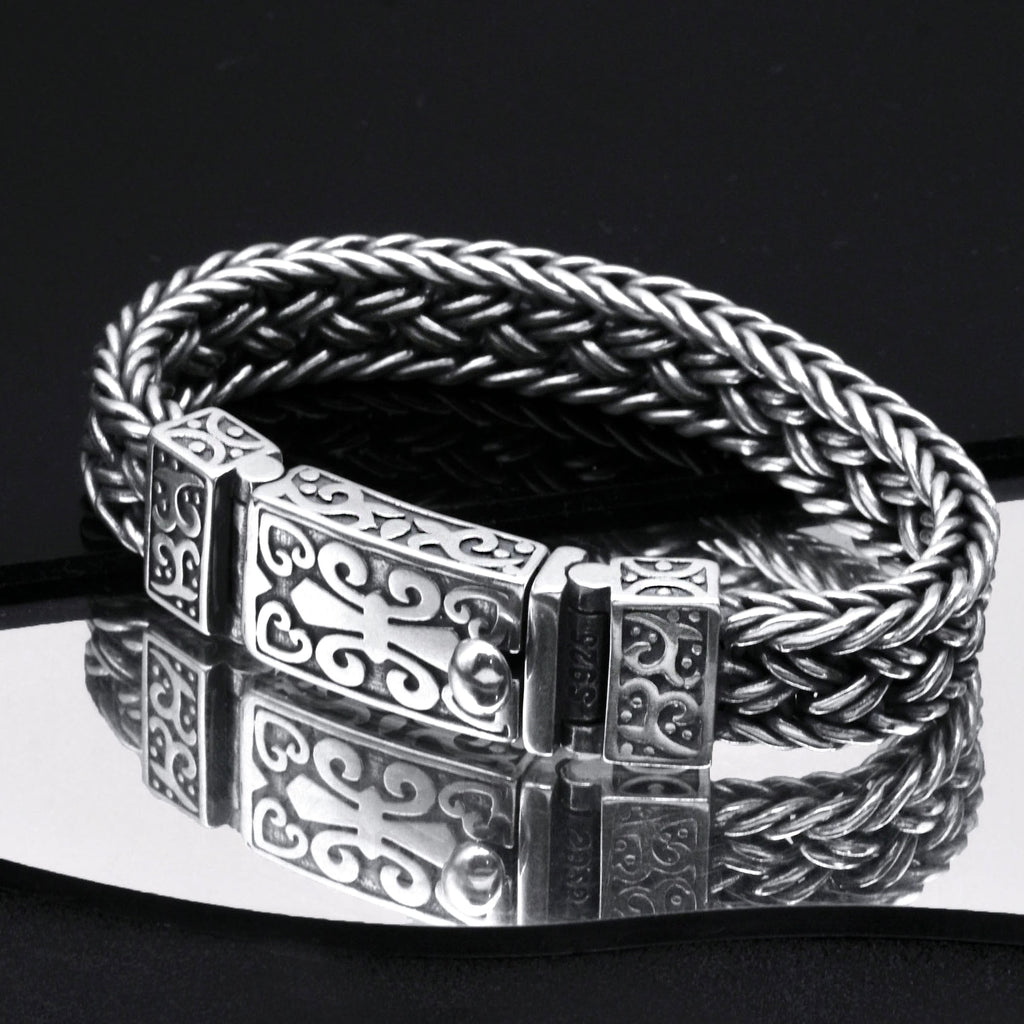 Antique Wide Braided Bracelet Men's Thick Tide Brand Generous Ring Buckle - enhanced image 5