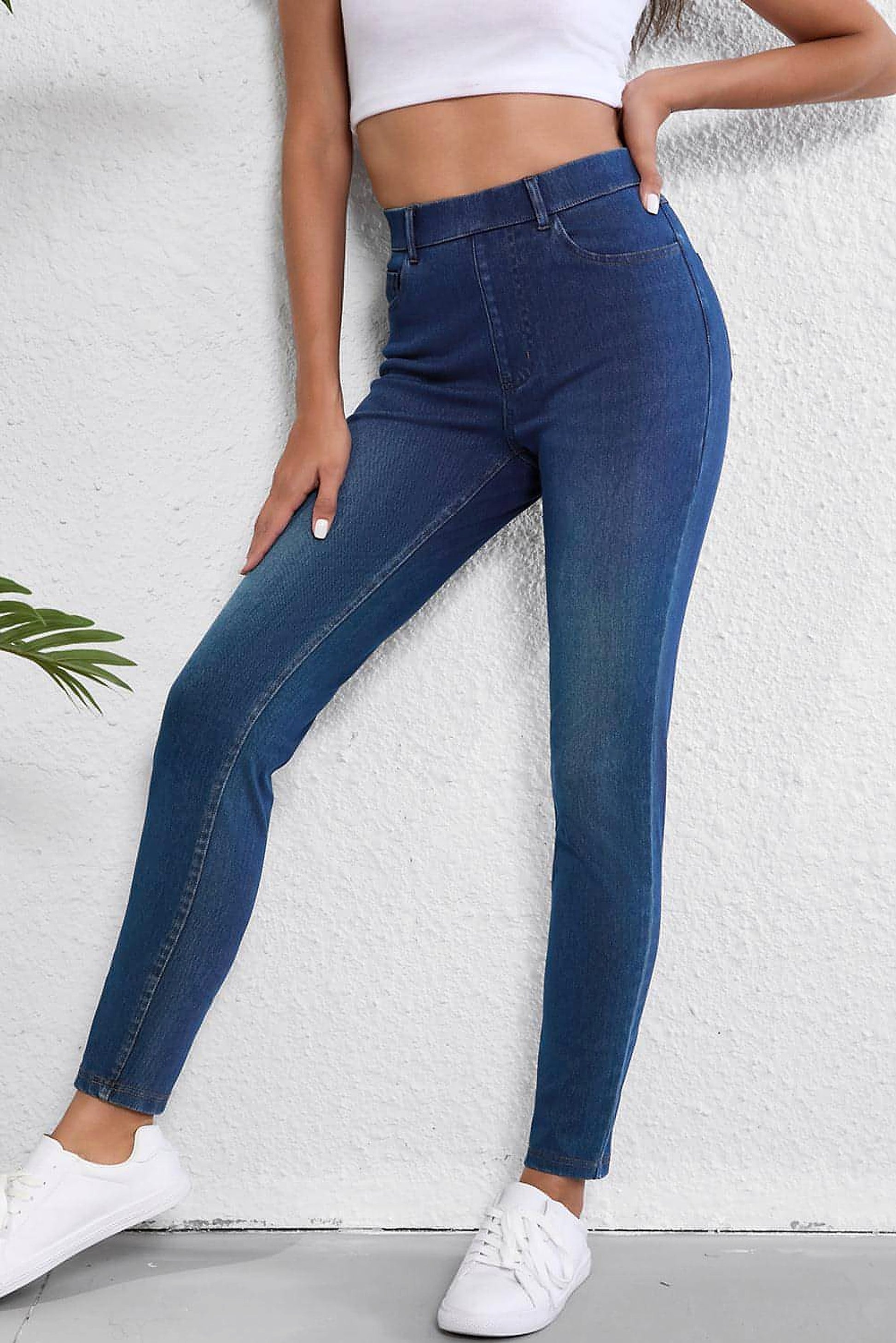 Ashleigh Blue Multiple Pockets Straight Leg Washed Stretchy Knit Casual Jeans - enhanced image 5