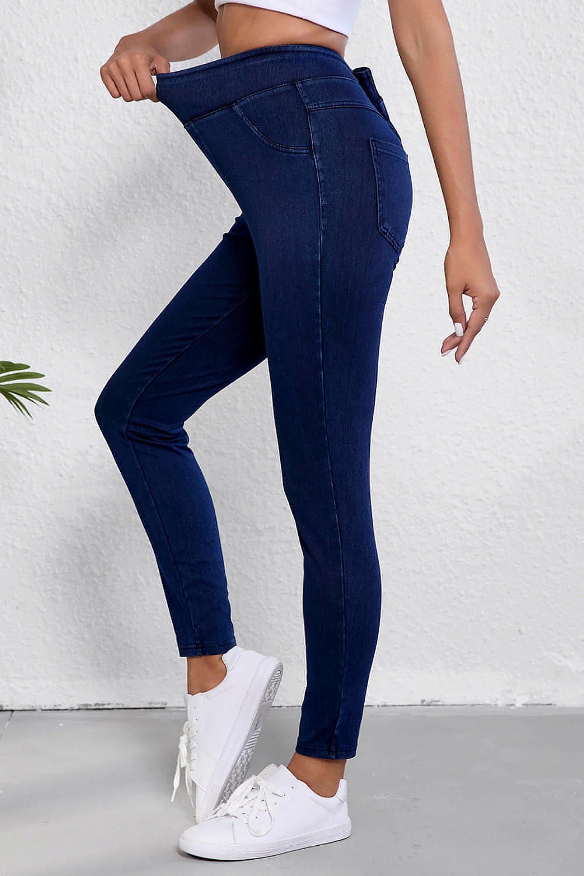 Ashleigh Blue Solid Color High Waist Stretchy Slim Fit Jeggings - enhanced image 5