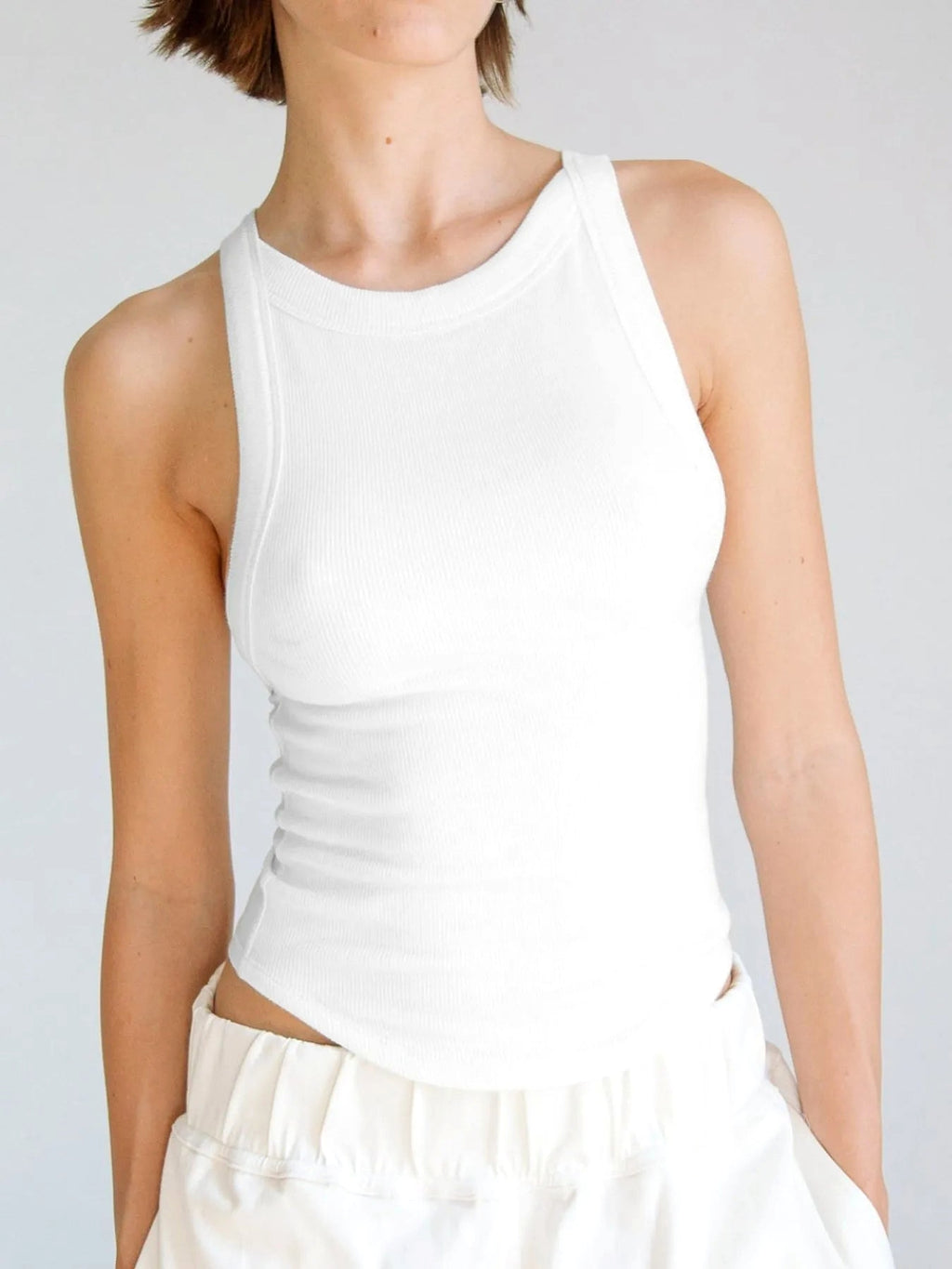 Asymmetrical Back Ribbed Crop Tank Top - enhanced image 5