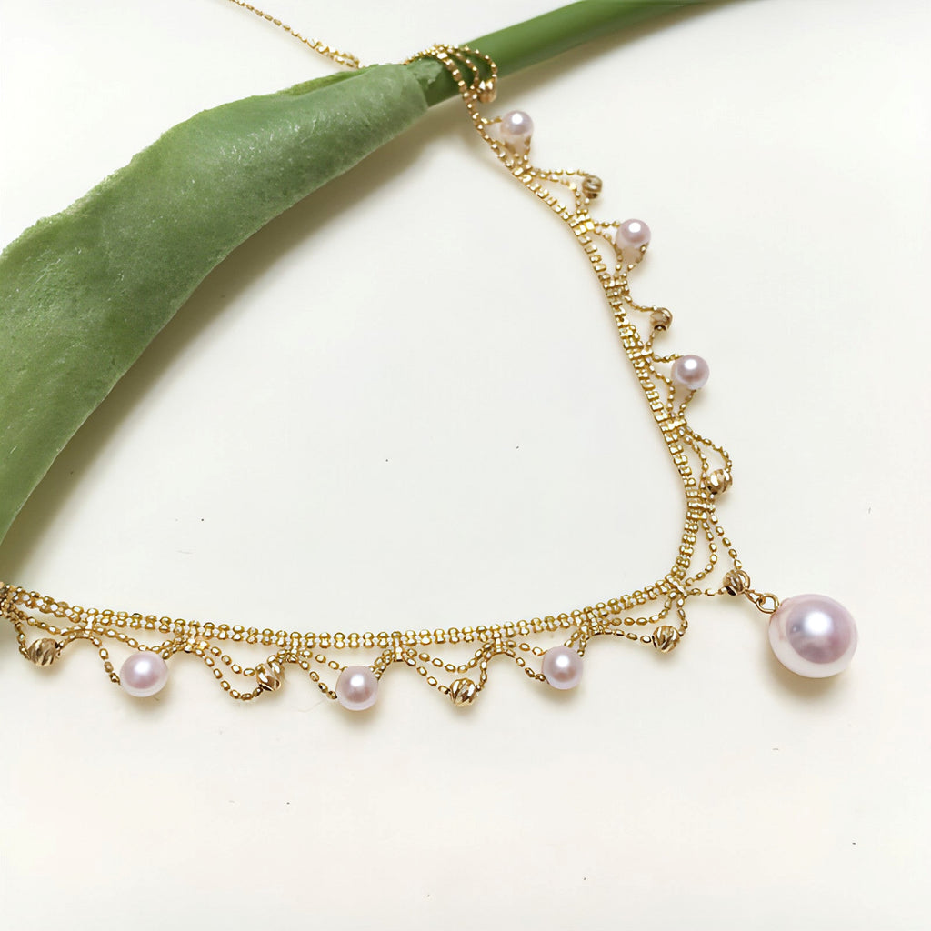 Aurora 18K Gold Lace Pearl Necklace - Sea Elegance - enhanced image 5