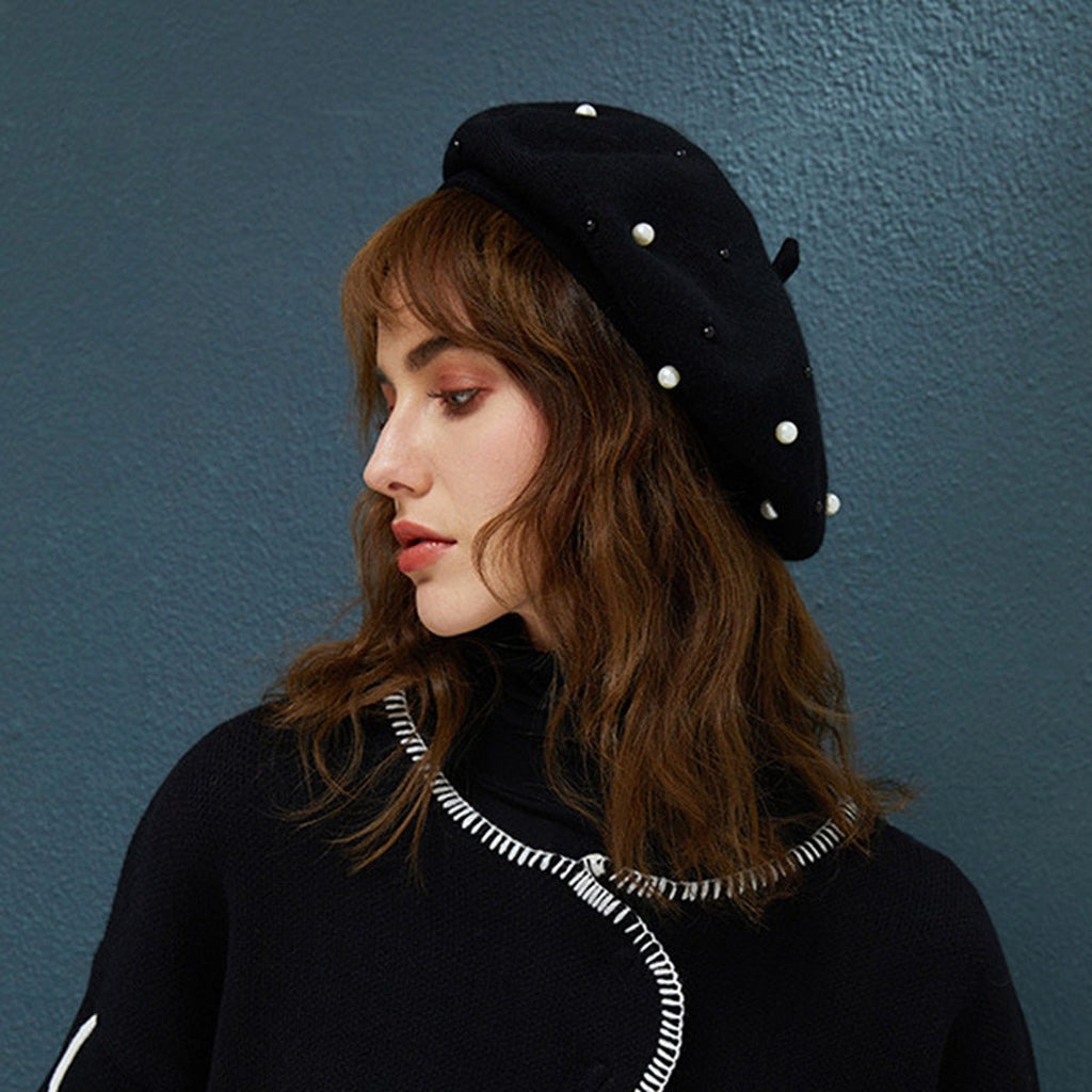 Autumn and winter all-match pearl beret adult hat - enhanced image 5