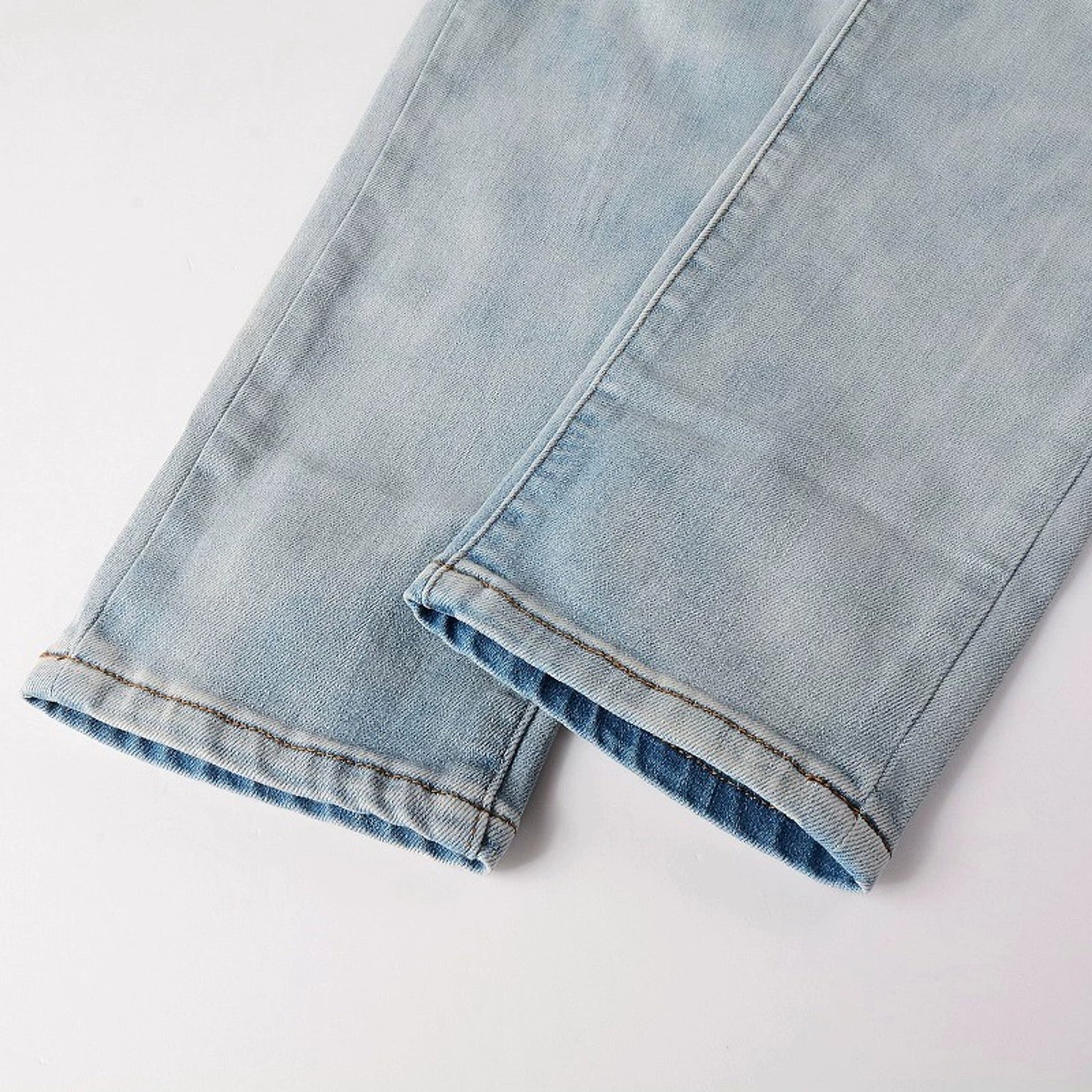 Baby Blue Wash Water Worn Patch Torn Jeans Male - enhanced image 5