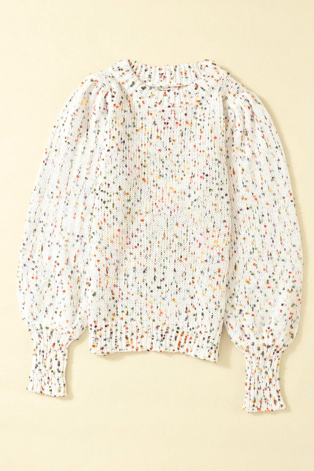 Beige Colorful Confetti Dots Cable Knit Crew Neck Sweater - enhanced image 5