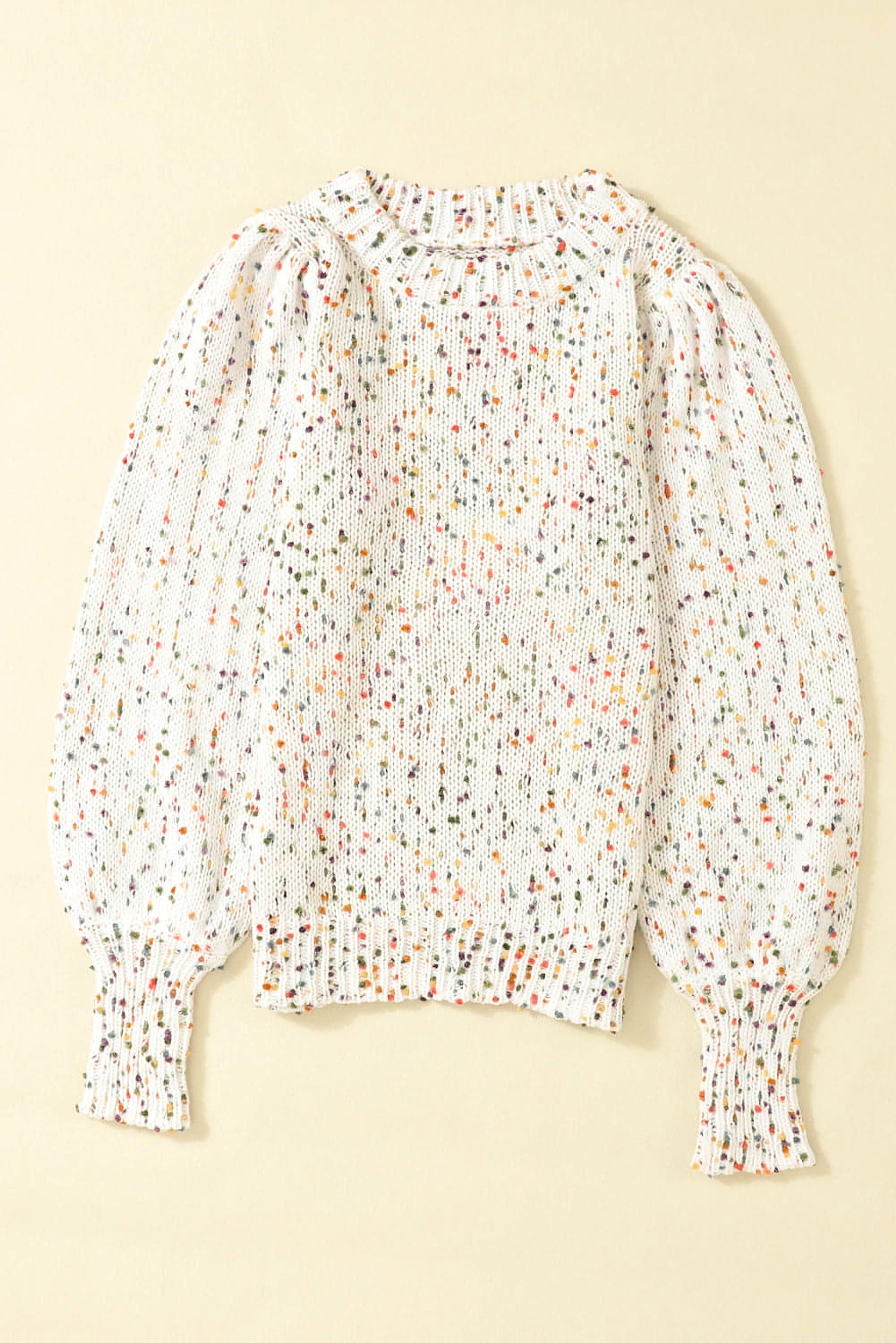 Beige Colorful Confetti Dots Cable Knit Crew Neck Sweater - enhanced image 5