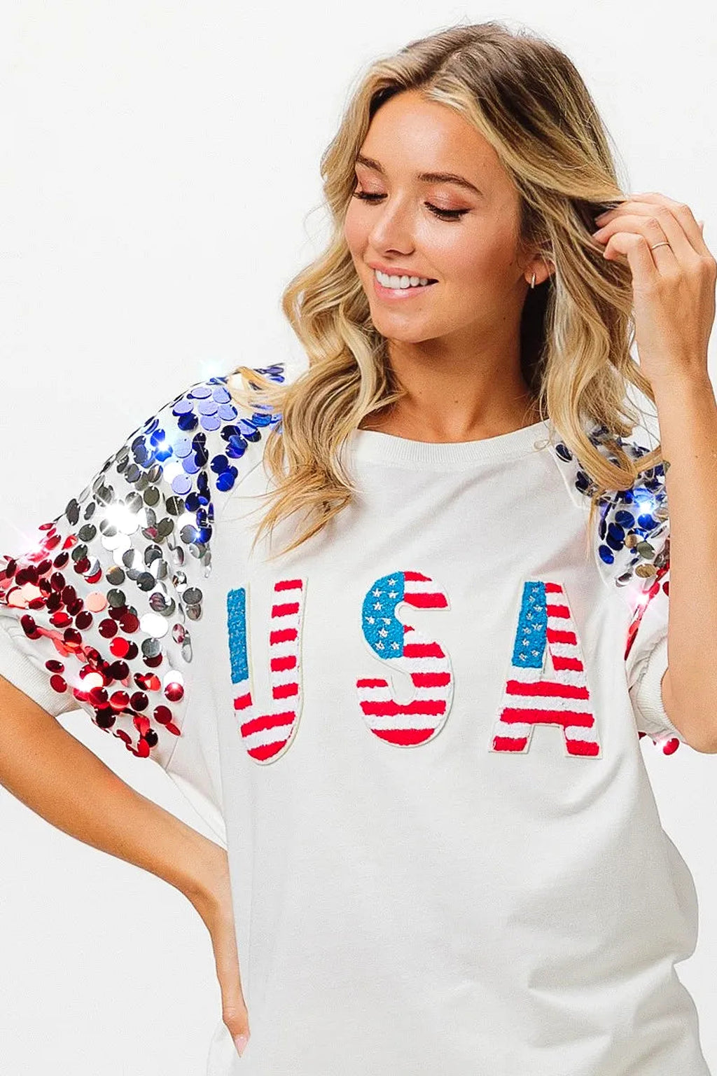 BiBi American Flag Theme Sequin Top - enhanced image 5