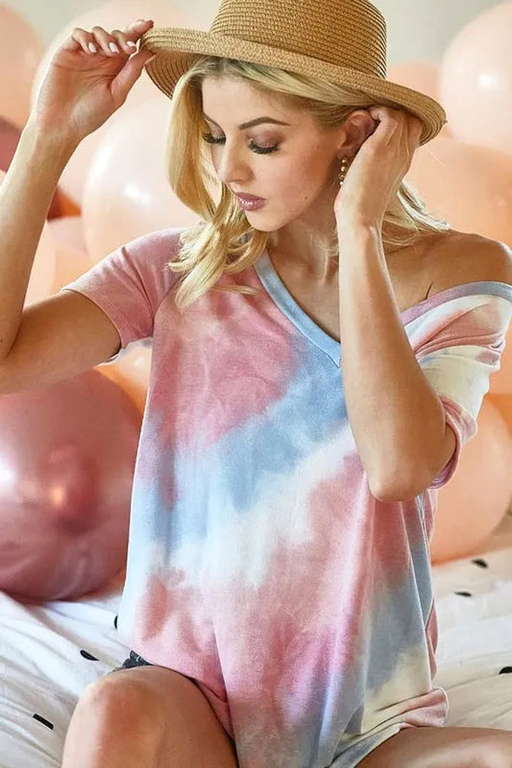 BiBi Tie Dye French Terry V Neck Top - enhanced image 5