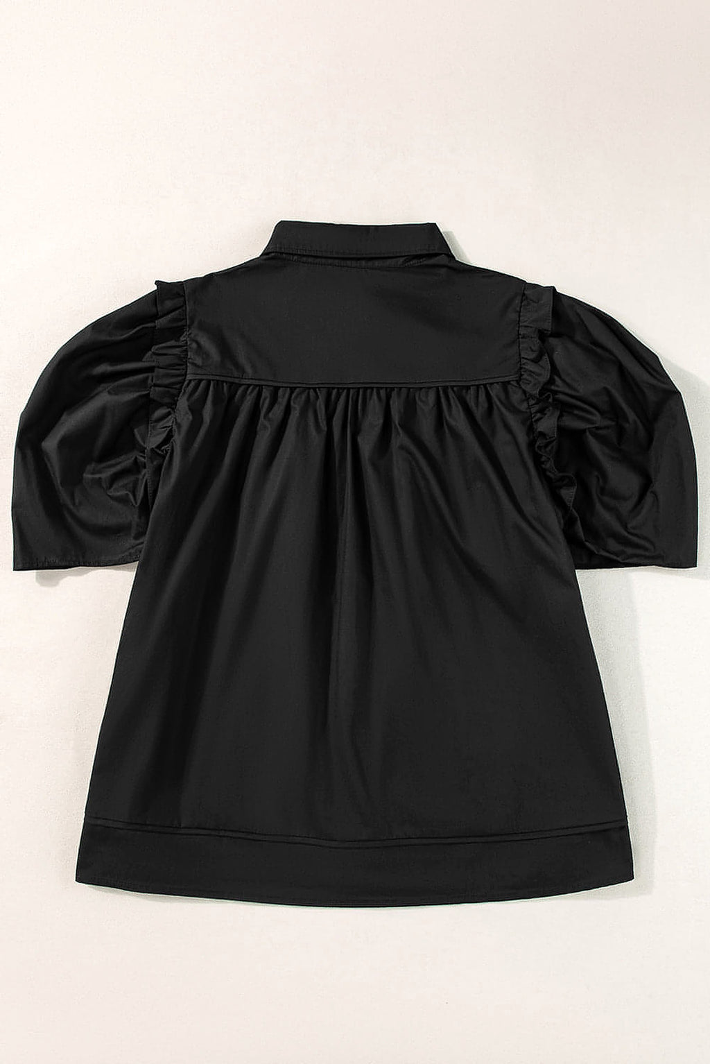 Black Crisp Puff Sleeve Loose Shirt - enhanced image 5