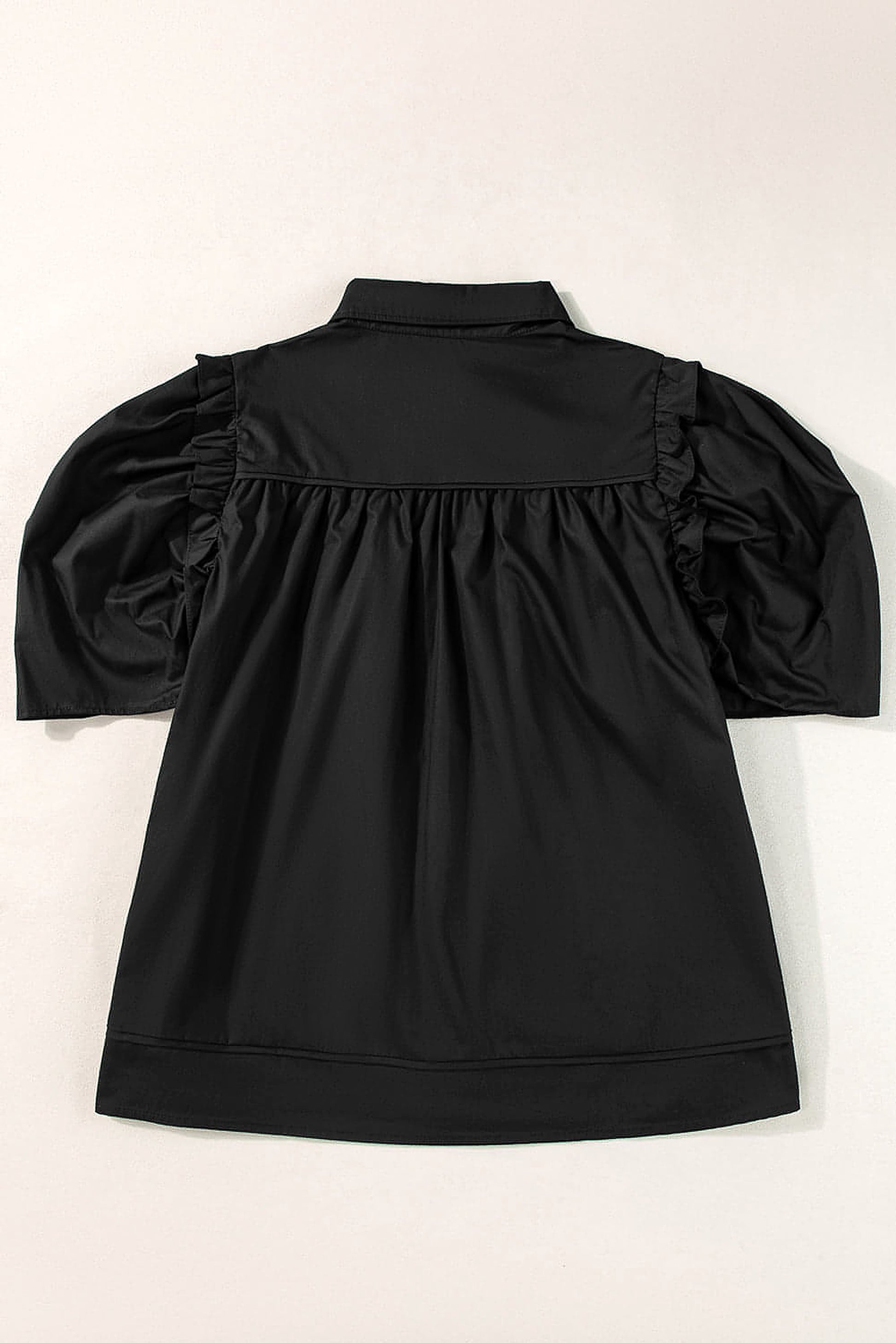 Black Crisp Puff Sleeve Loose Shirt - enhanced image 5