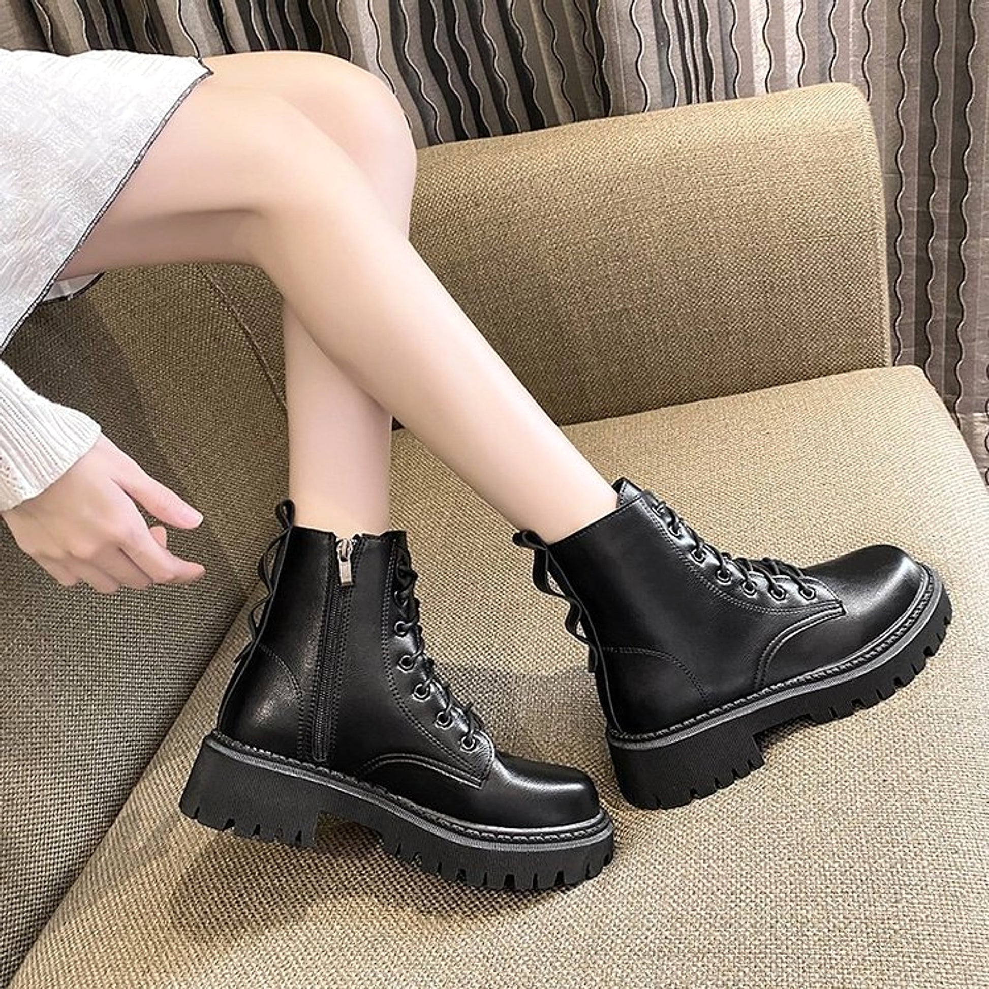 Black  boots women's tide autumn and winter new style all-match thick bottom - enhanced image 5
