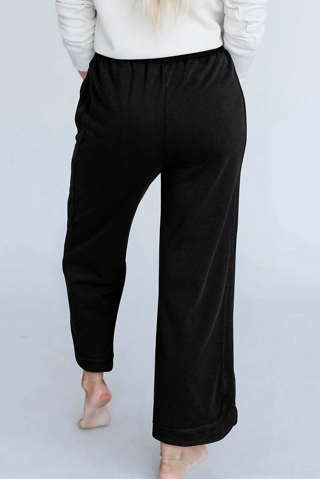 Black Mineral Wash Exposed Seam Wide Leg Pants - enhanced image 5