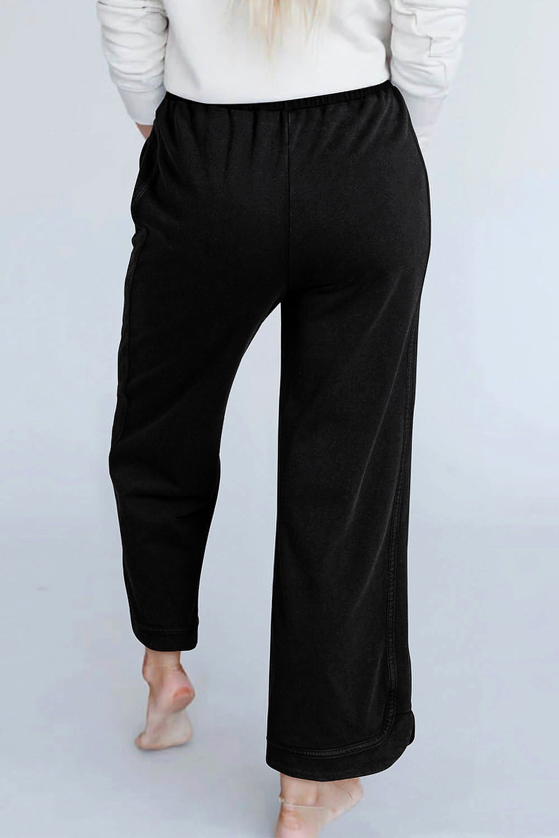 Black Mineral Wash Exposed Seam Wide Leg Pants - enhanced image 5