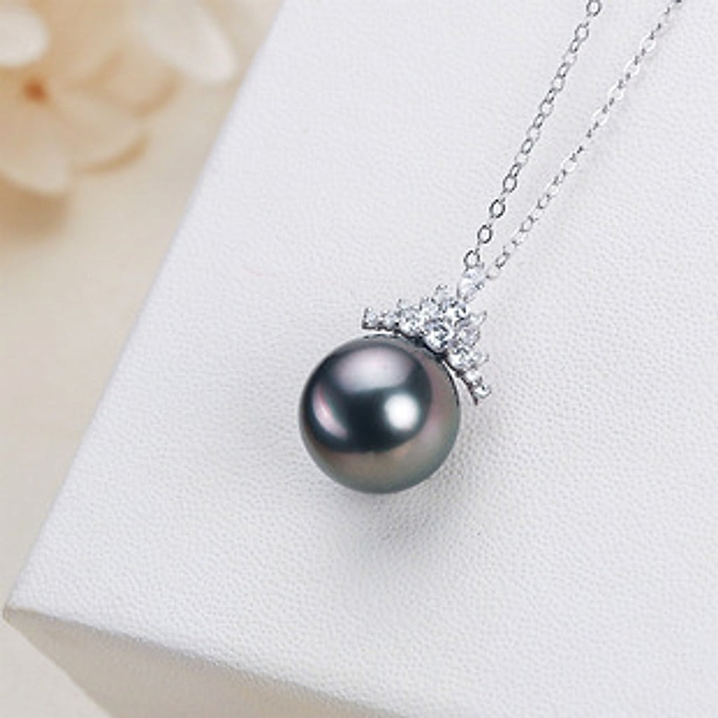 Black Pearl 18K Gold Pendant S925 Silver Necklace Female - enhanced image 5