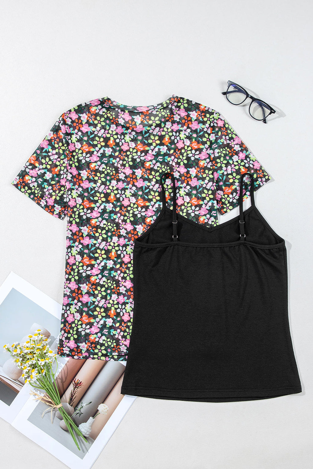 Black Sheer Floral Mesh Round Neck T Shirt - enhanced image 5