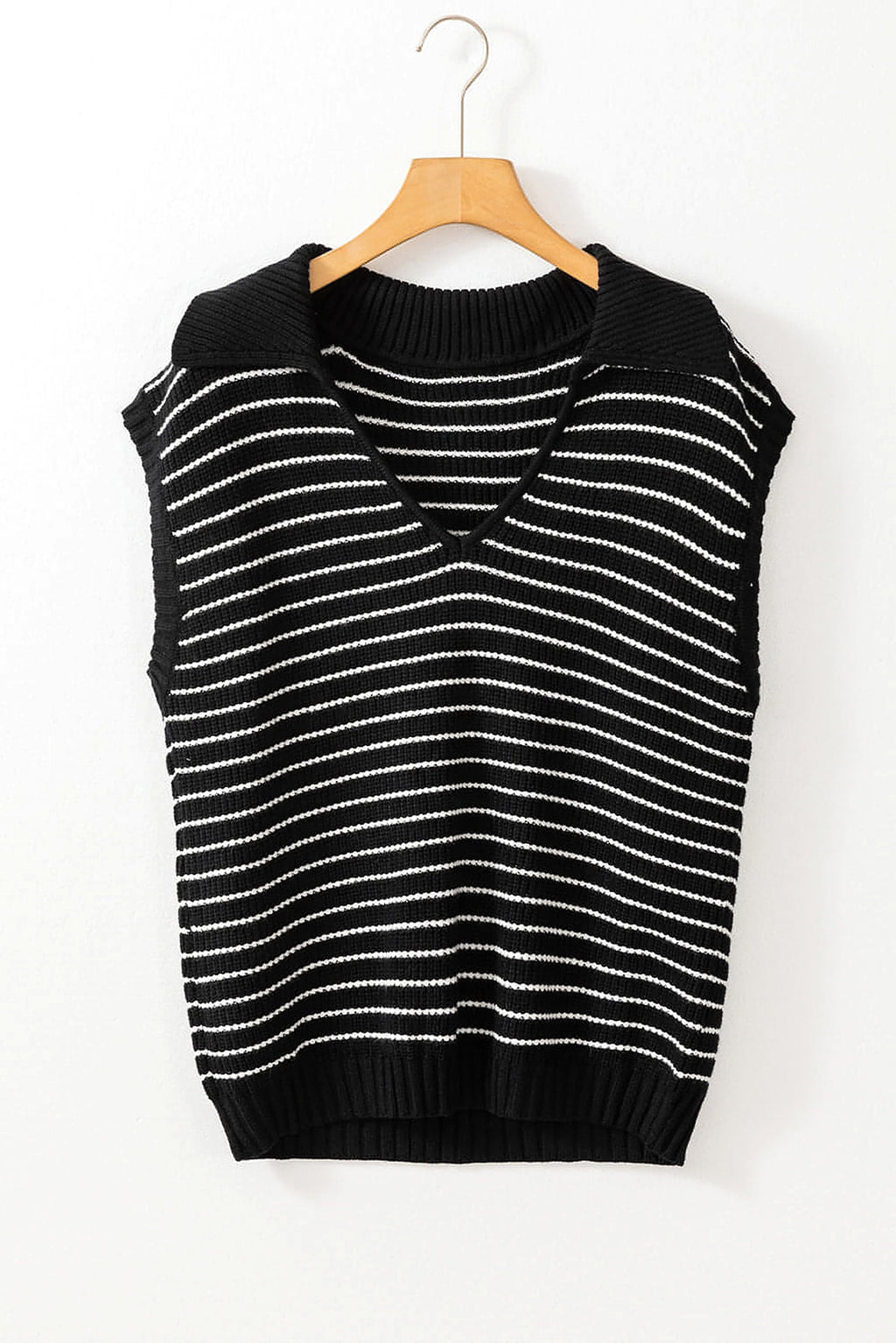 Black Stripe Turn-down V Neck Sweater Tank Top - enhanced image 5