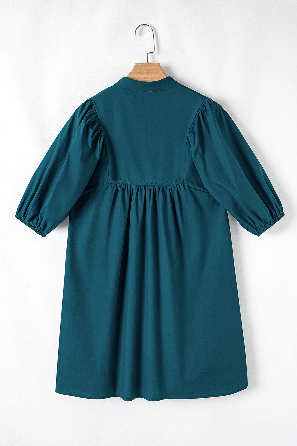 Blue Sapphire Colorblock Split V Neck Puff Sleeve Mini Dress - enhanced image 5