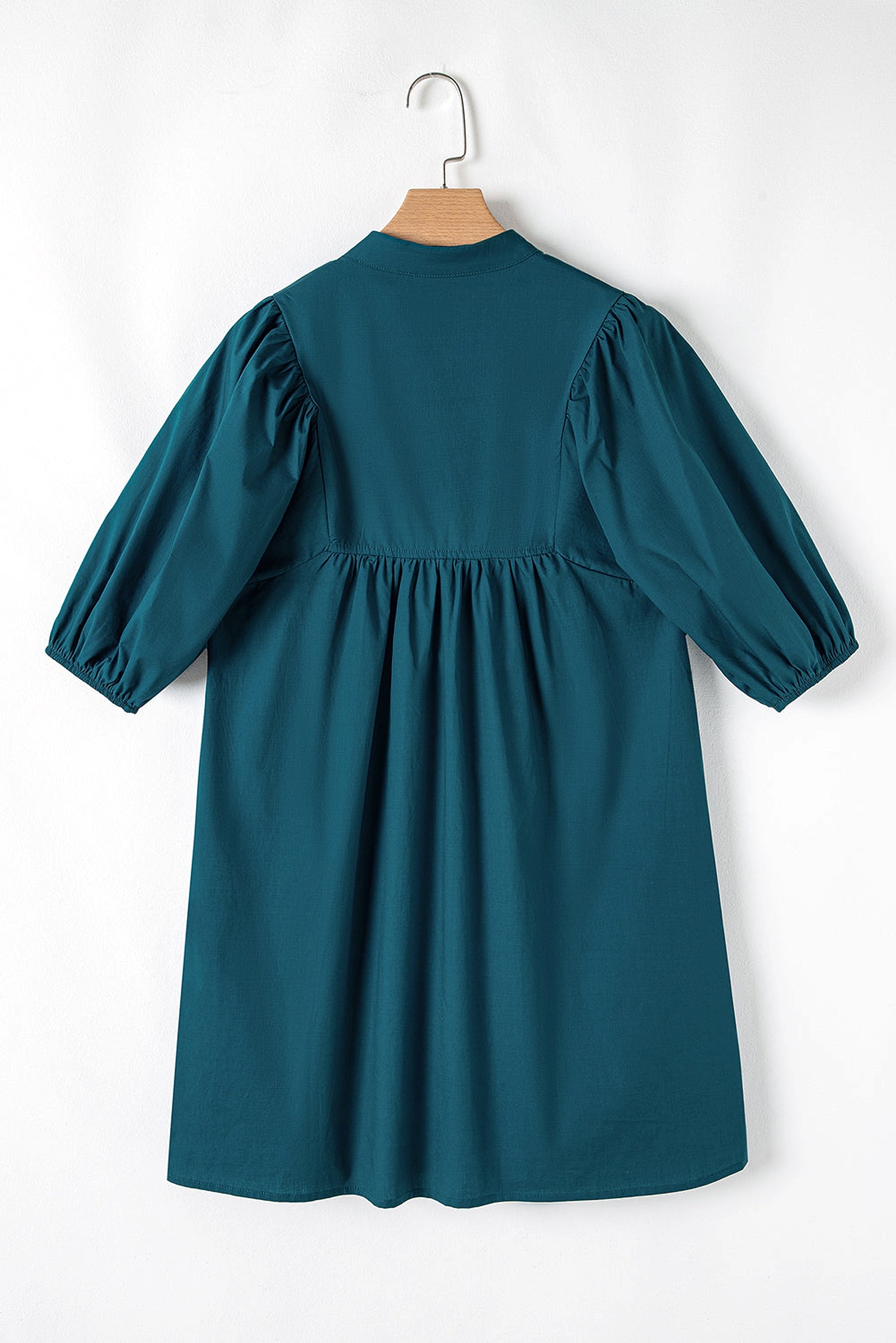 Blue Sapphire Colorblock Split V Neck Puff Sleeve Mini Dress - enhanced image 5