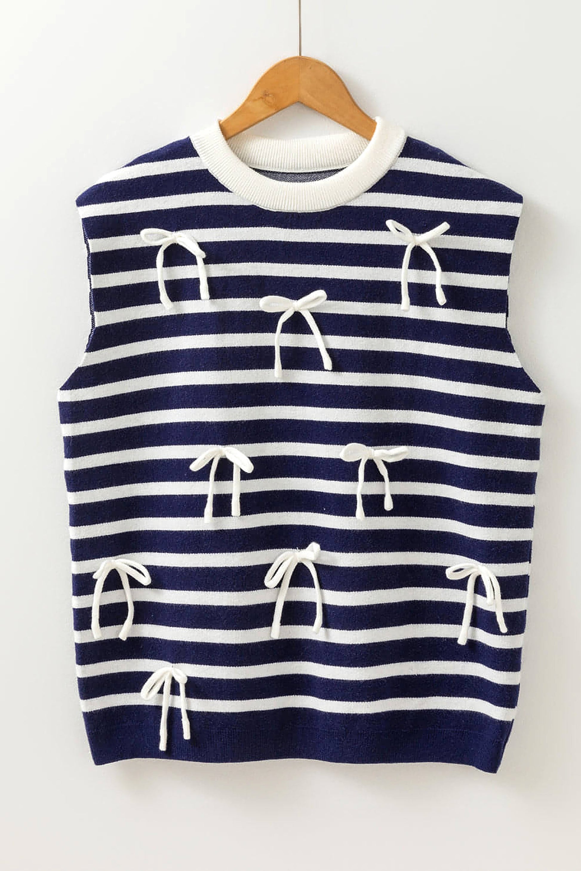 Blue Stripe Knitted Bow Decor Sweater Vest - enhanced image 5
