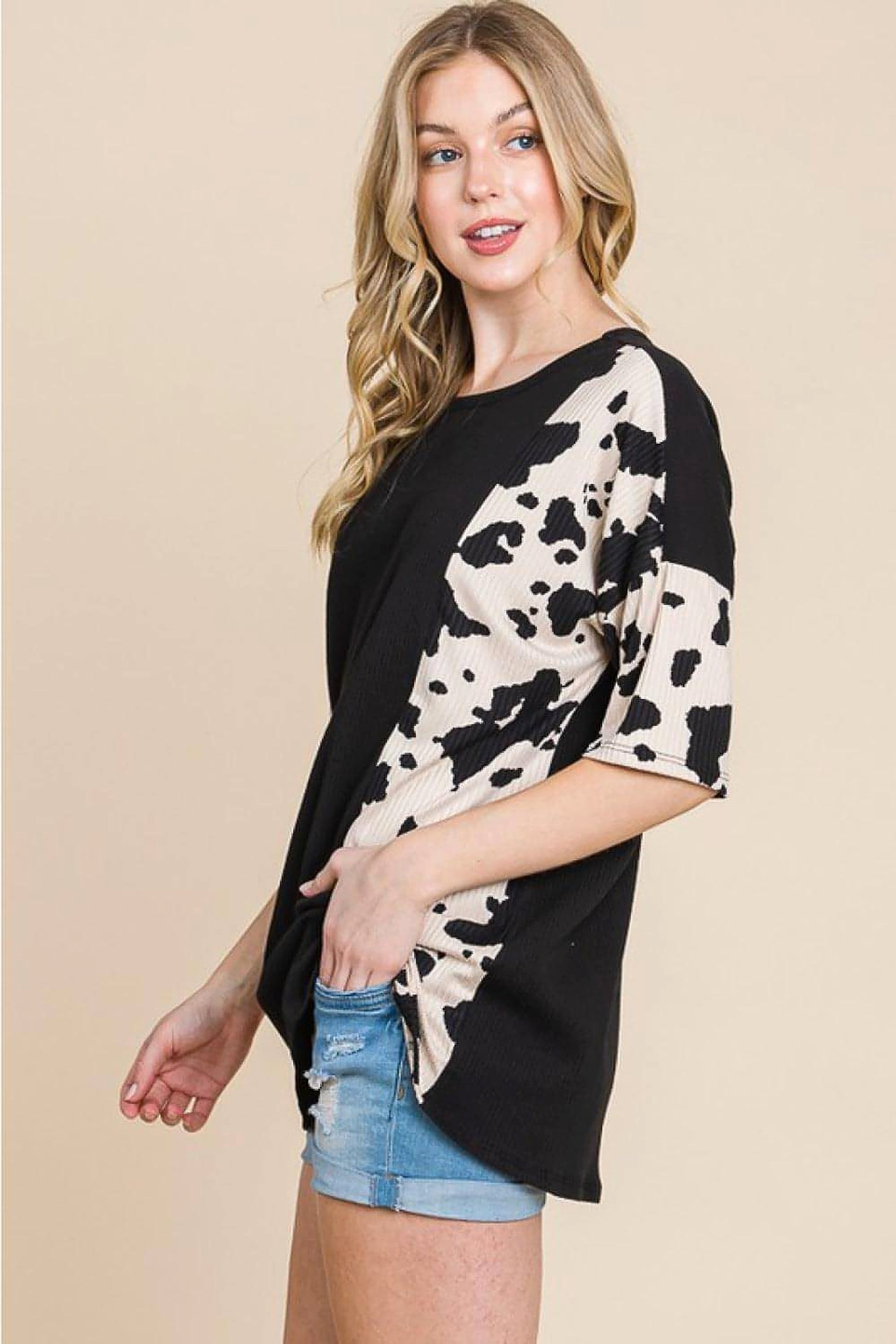 BOMBOM Rodeo Love Ribbed Animal Contrast Tee - enhanced image 5