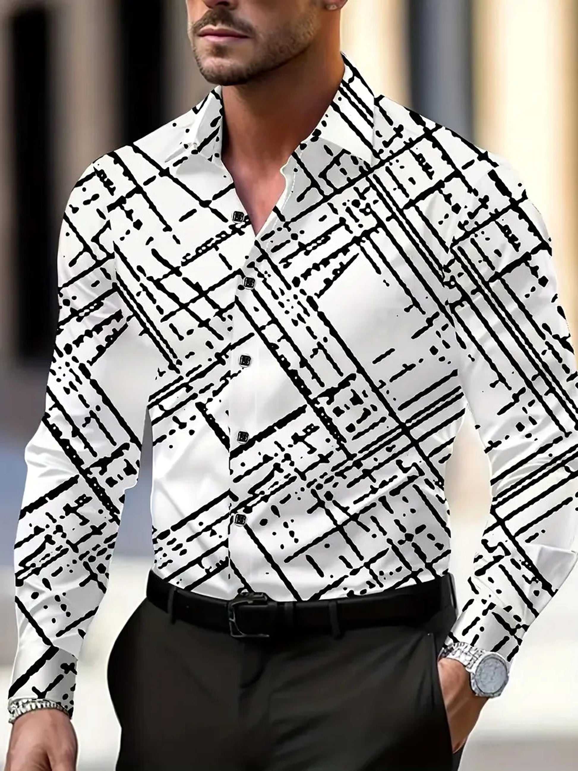 Volkswagen Casual Men's Lattice Long-Sleeve Shirt – Breathable & Versatile - enhanced image 5