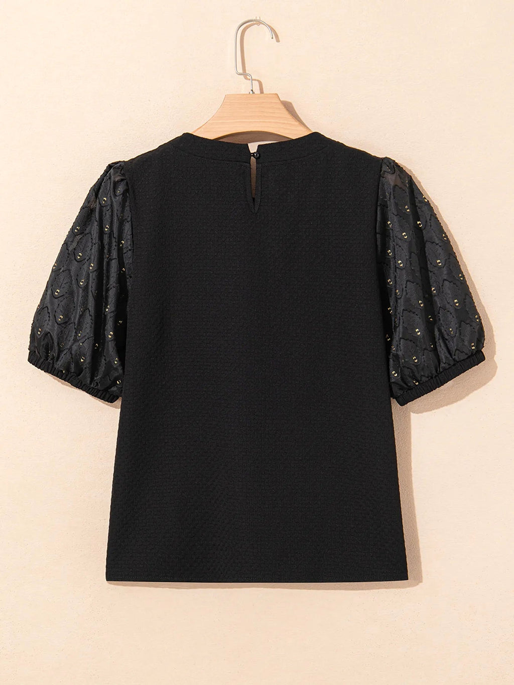 Bubble Sleeve Patchwork Textured Blouse - enhanced image 5