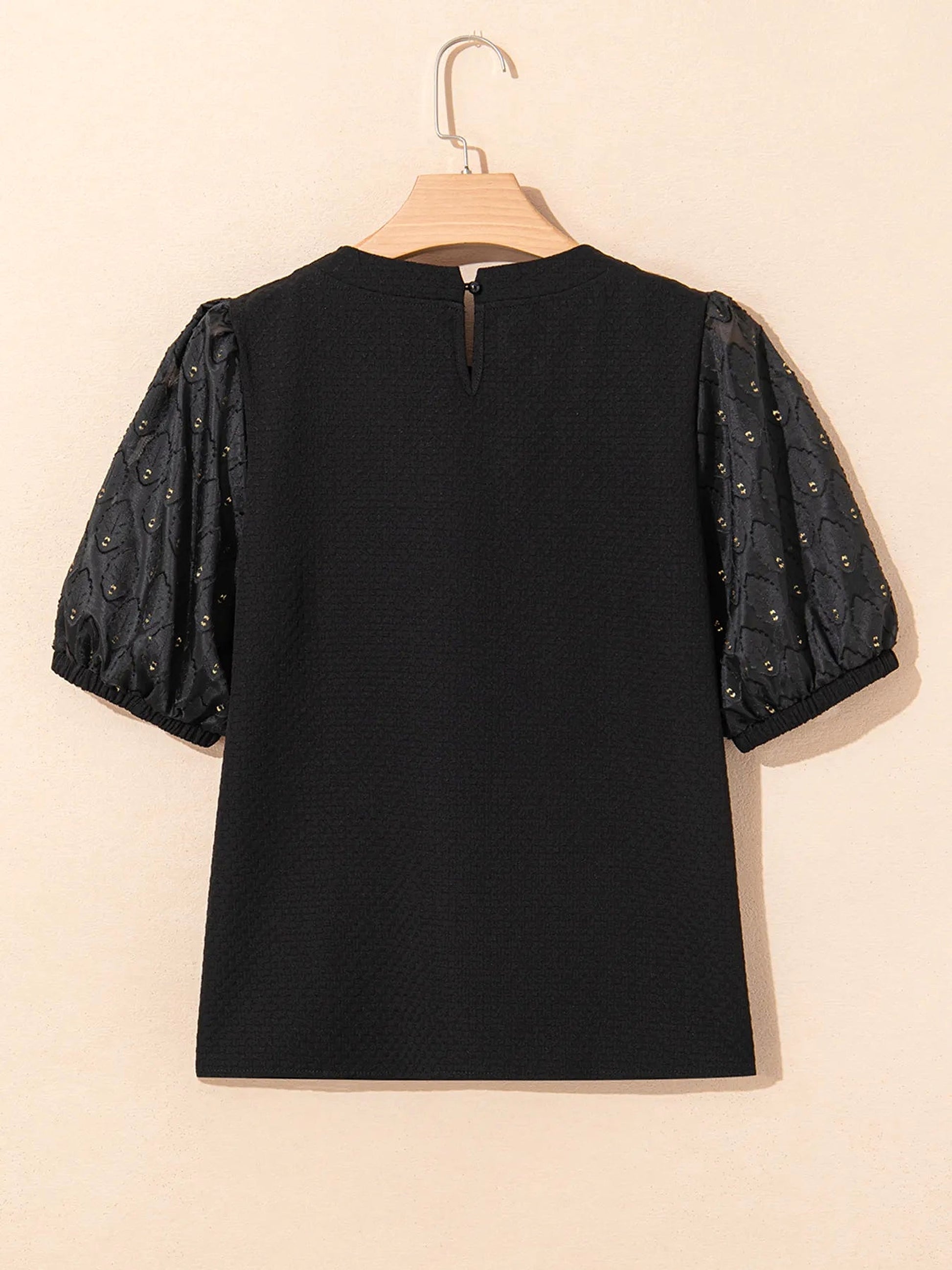 Bubble Sleeve Patchwork Textured Blouse - enhanced image 5