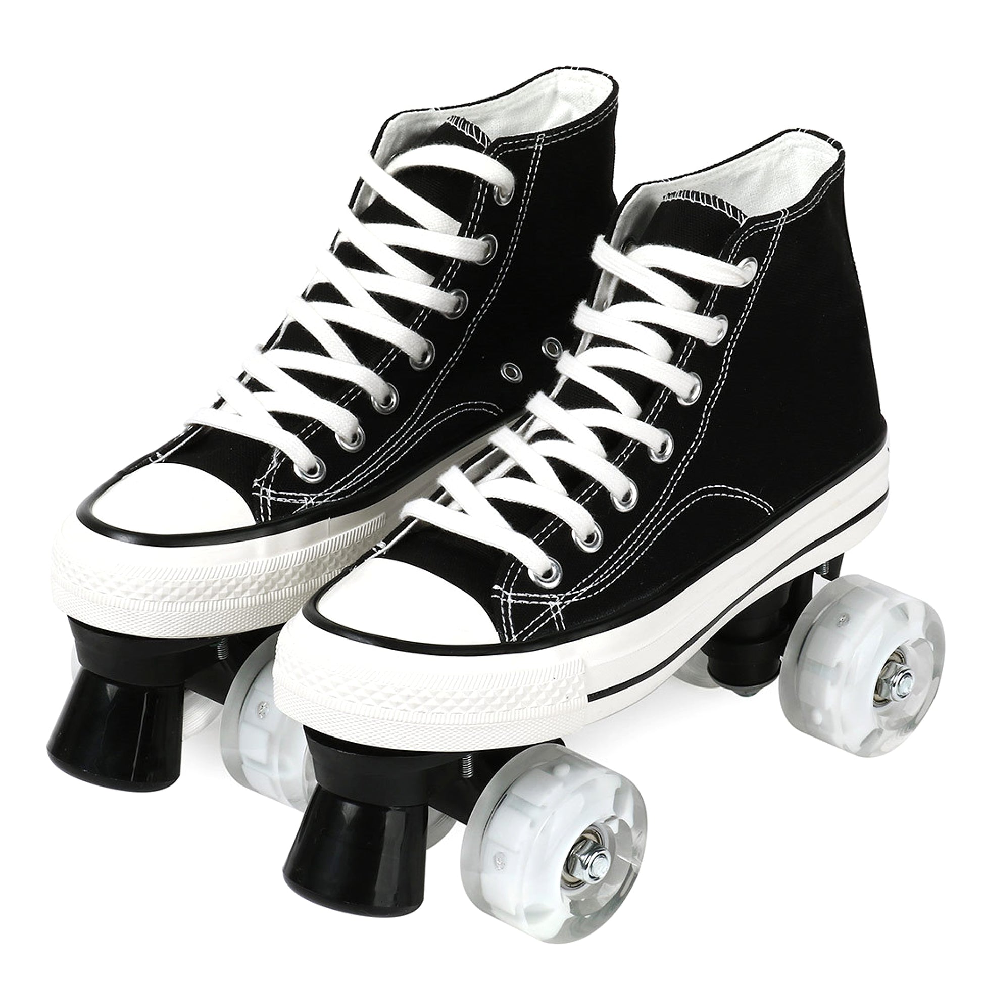 Canvas Black White Double Row Skates Adult Flash Roller Skating Rink Roller Skates - enhanced image 5